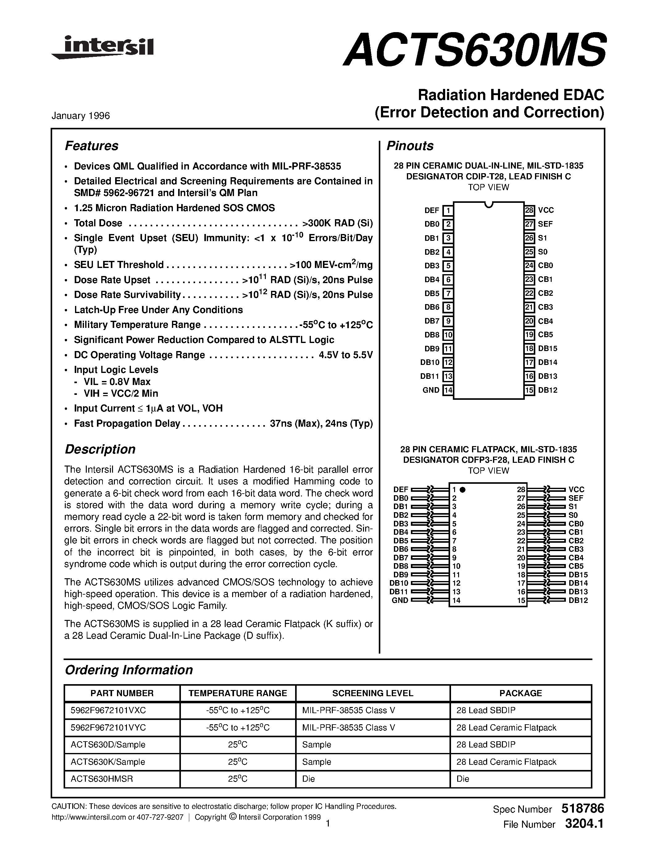 Datasheet ACTSF2816 - ACT-SF2816 High Speed 128Kx16 SRAM / 512Kx16 FLASH Multichip Module page 1