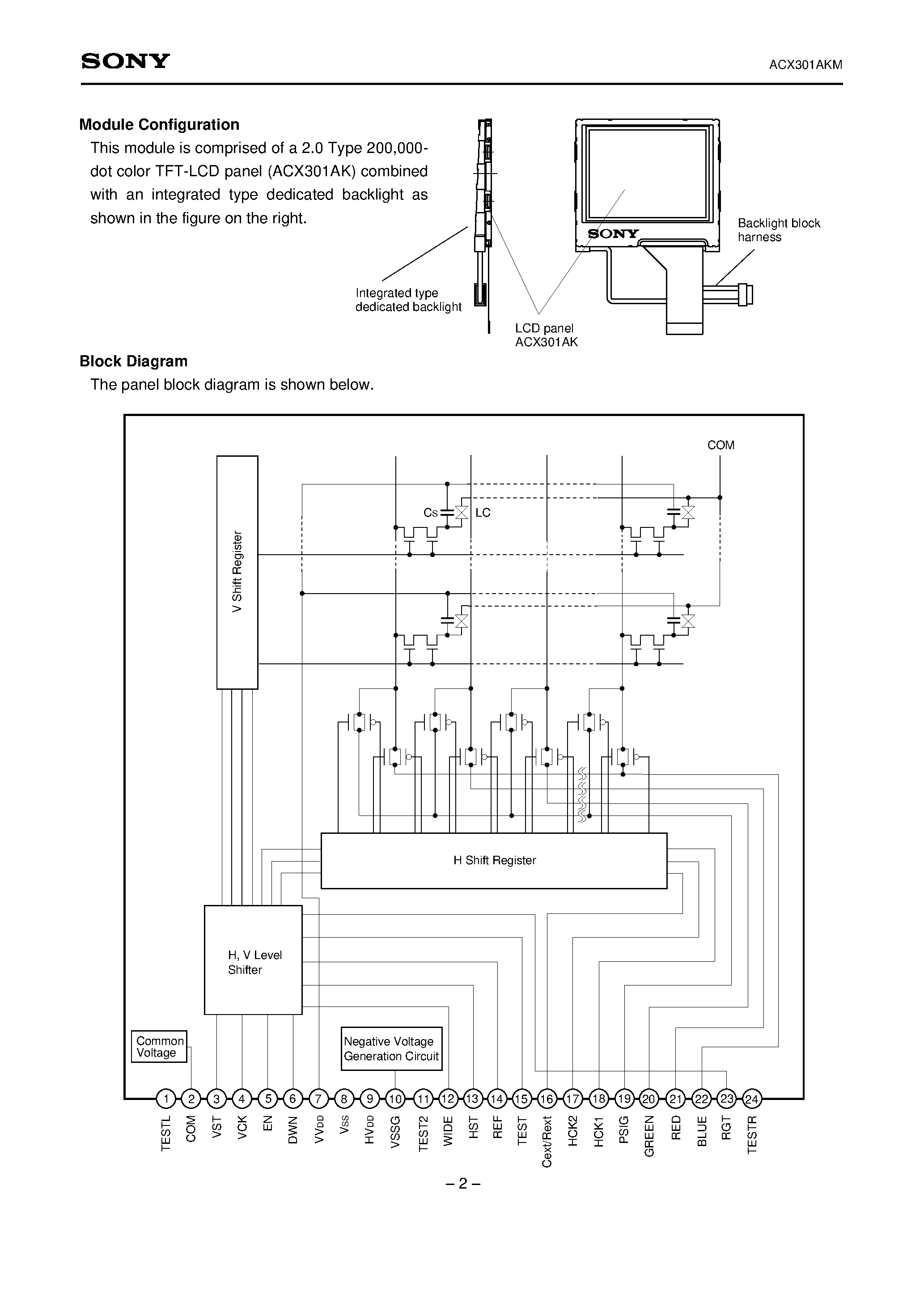 Datasheet ACX301AKM - 5.1cm (2.0 Type) NTSC/PAL Color LCD Panel (Module with Backlight) page 2