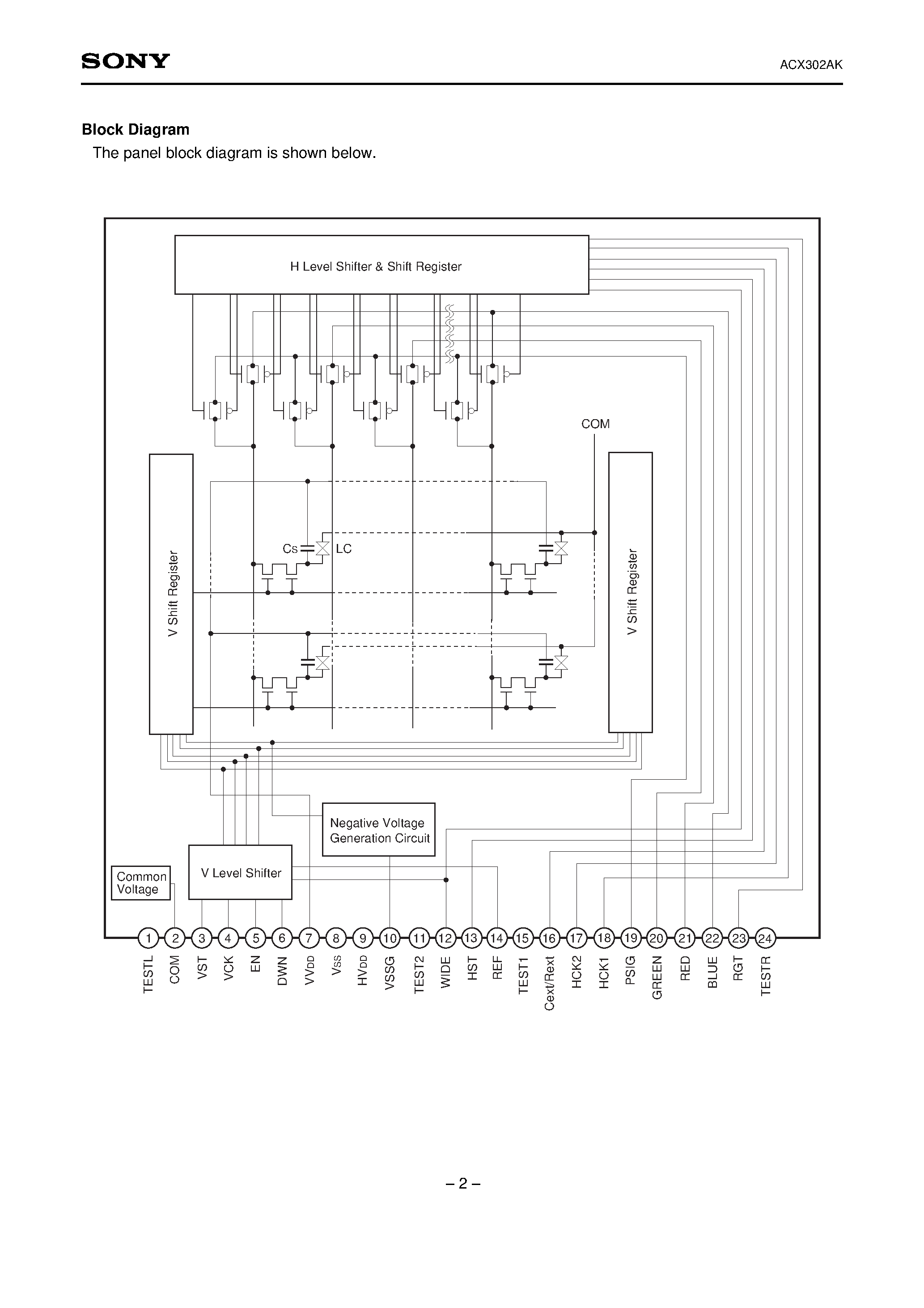 Datasheet ACX302 - 8.80cm (3.5 Type) NTSC/PAL Color LCD Panel page 2