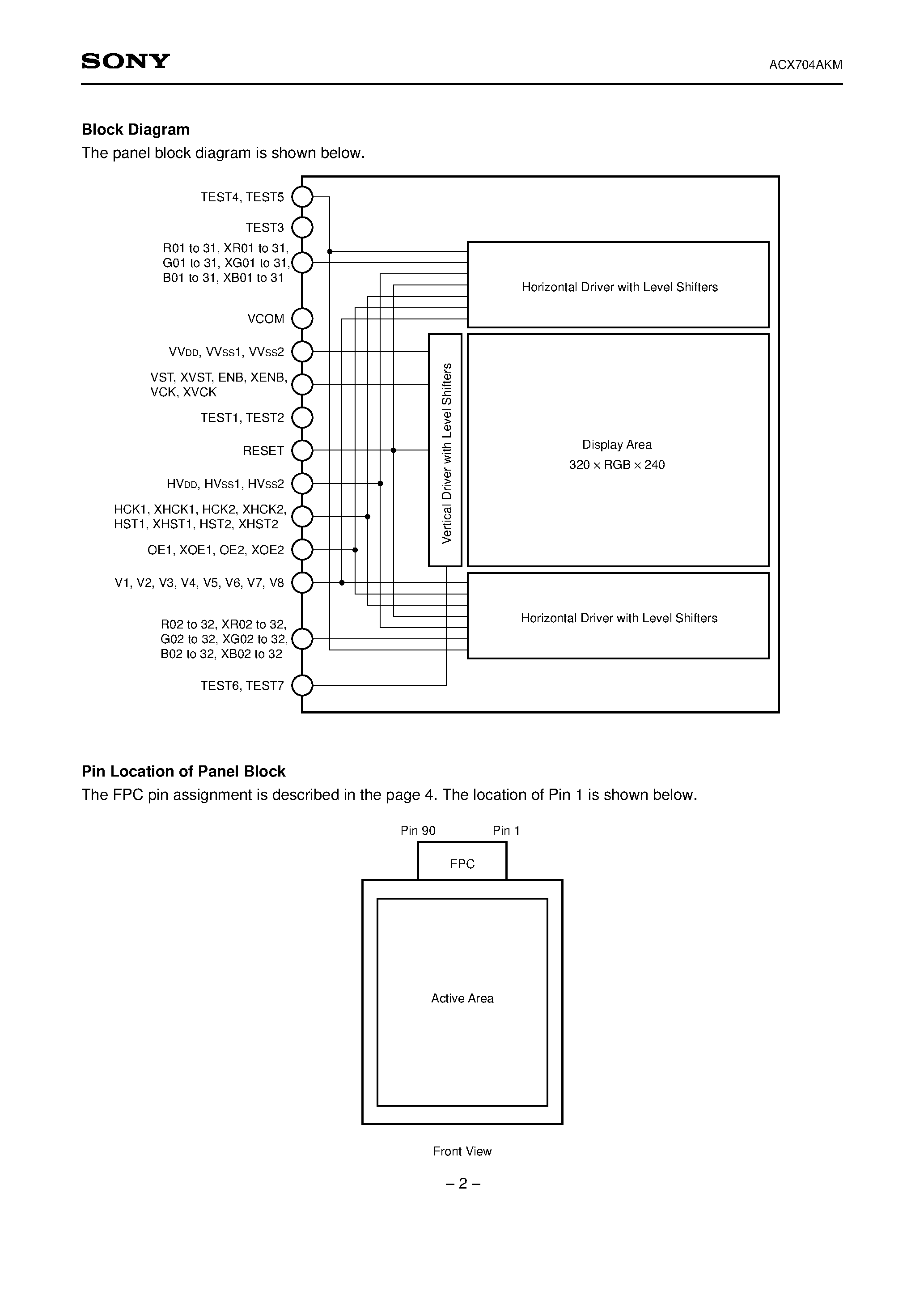 Даташит ACX704 - 9.60cm (3.78 Type) QVGA Reflective Color LCD Module страница 2