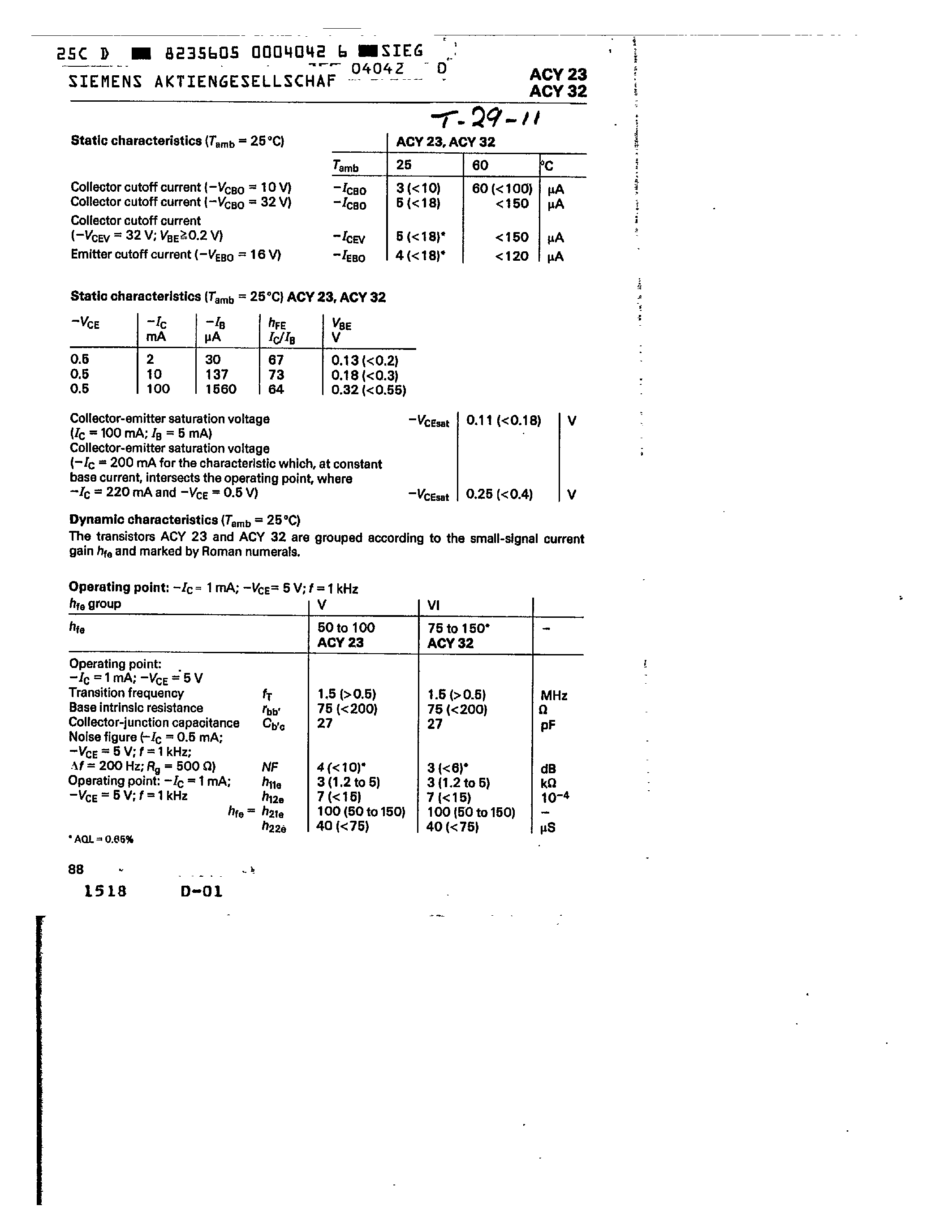 Datasheet ACY23 - PNP TRANSISTORS FOR AF INPUT STAGES page 2