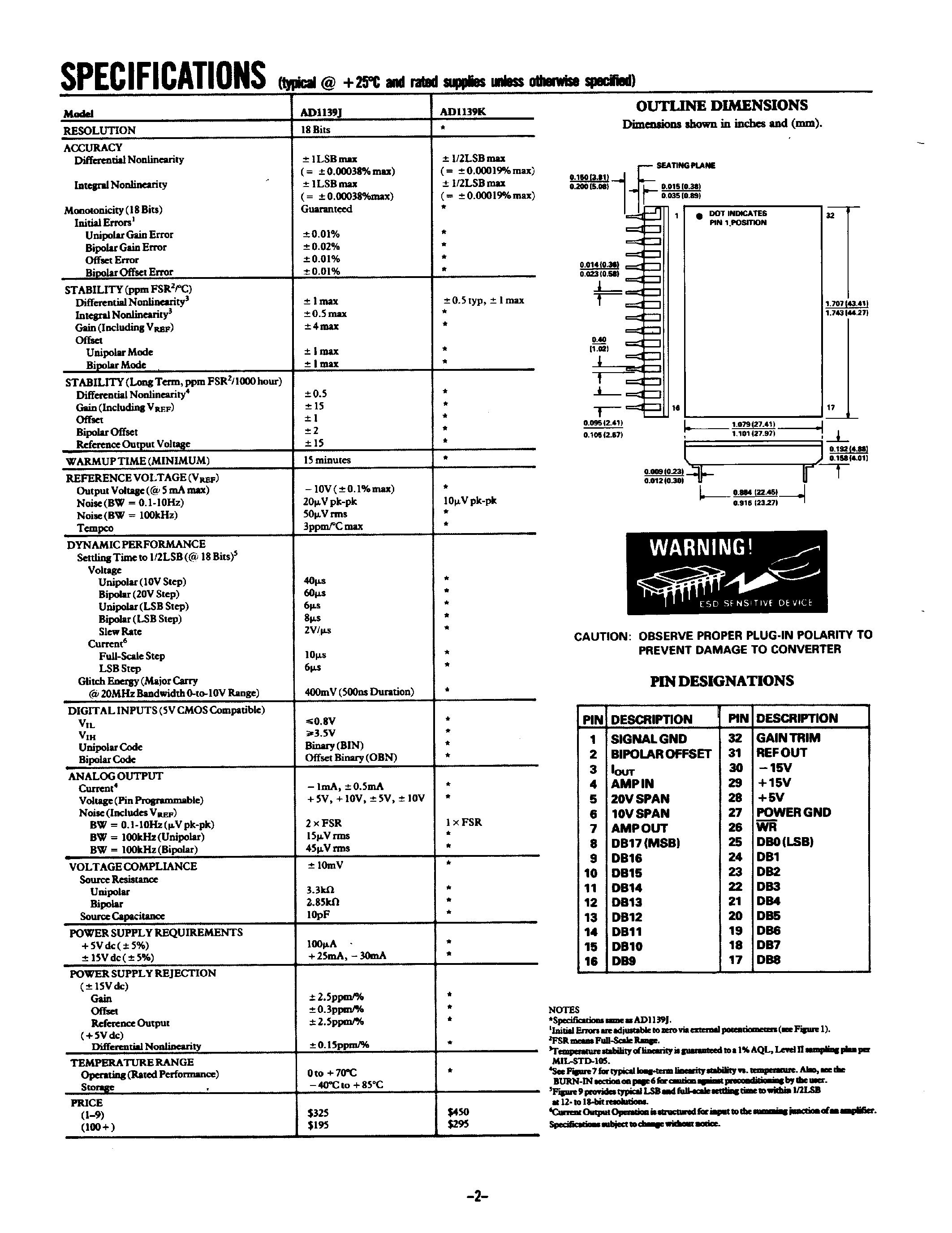 Datasheet AD1139 - High Accuracy 18-Bit Digital-to-Analog Converter page 2