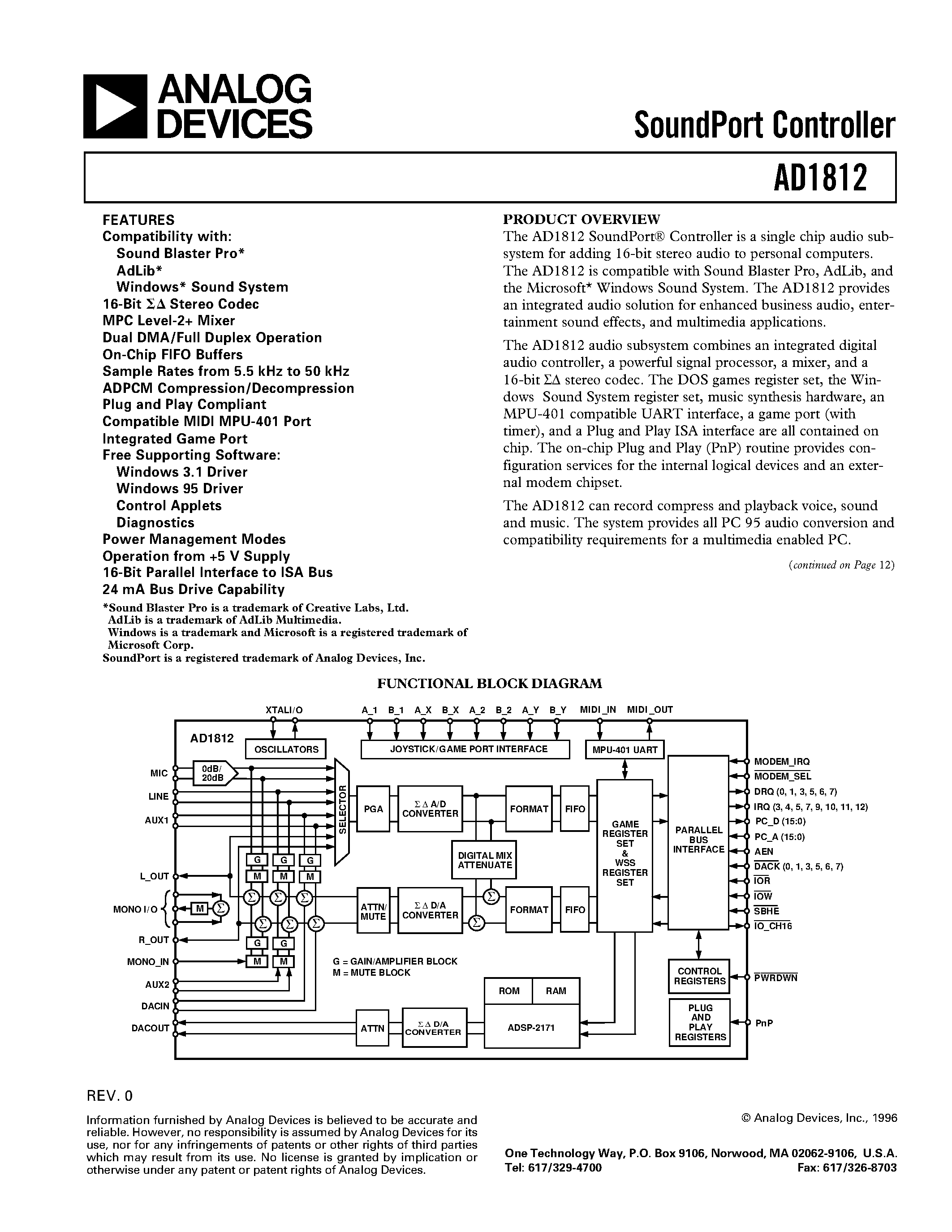 Datasheet AD1812JS - SoundPort Controller page 1