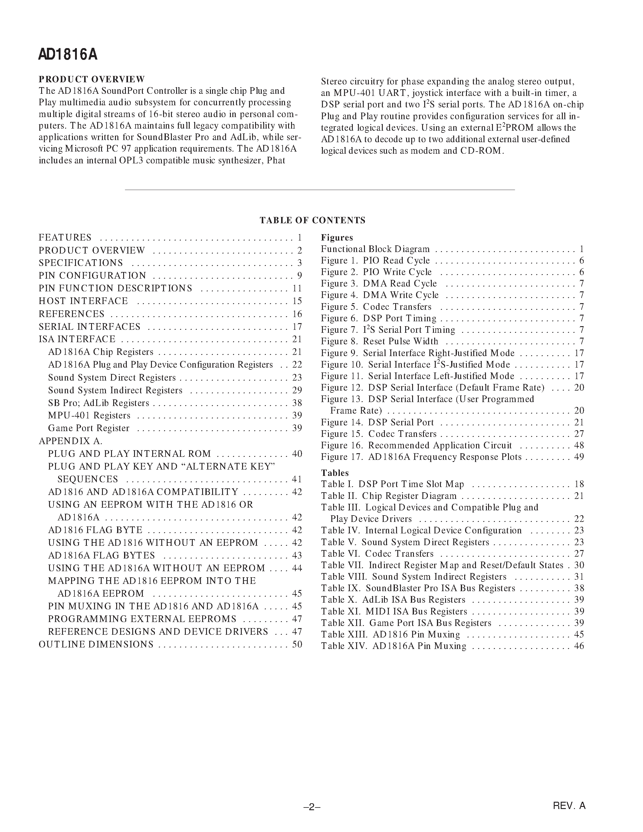 Datasheet AD1816AJS - SoundPort Controller page 2
