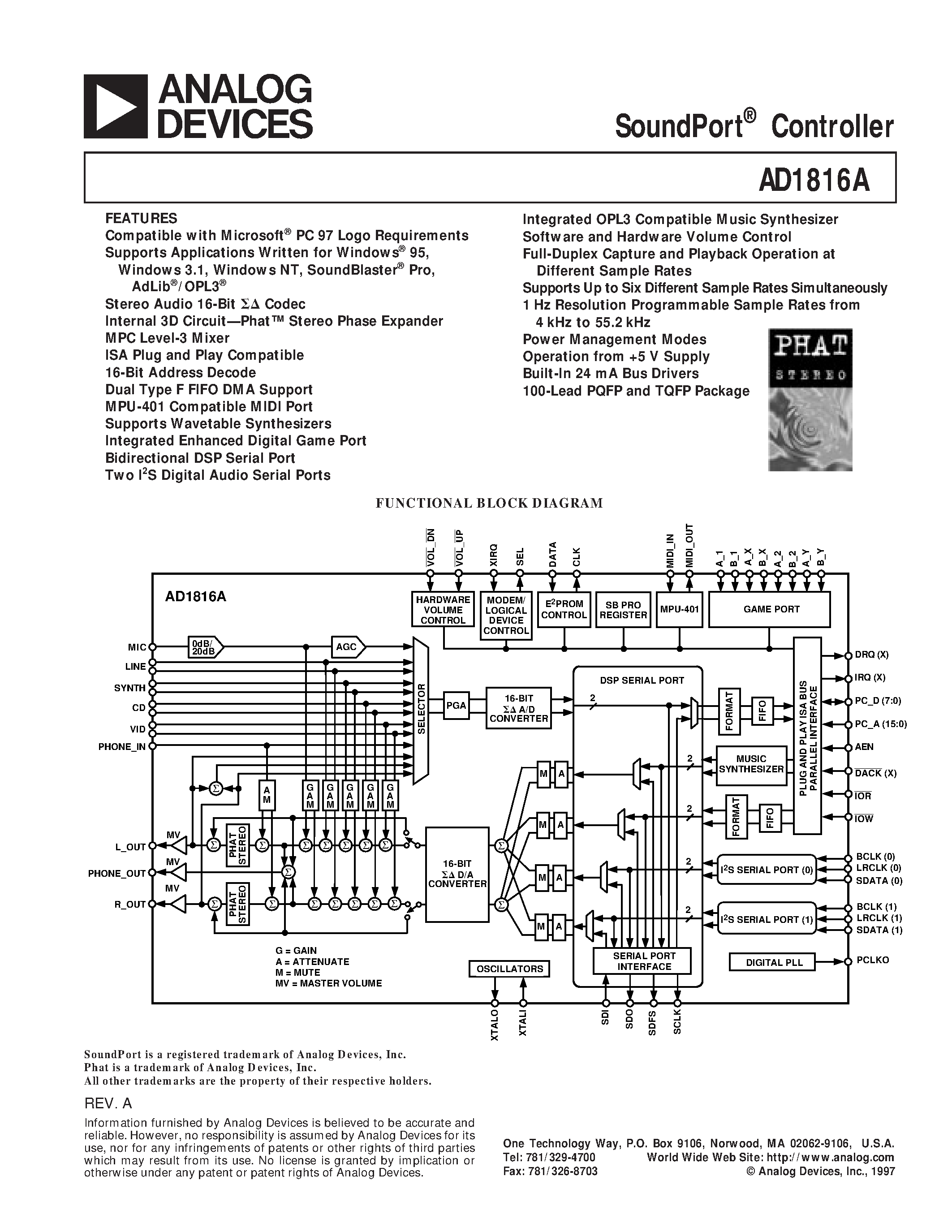 Даташит AD1816AJST - SoundPort Controller страница 1