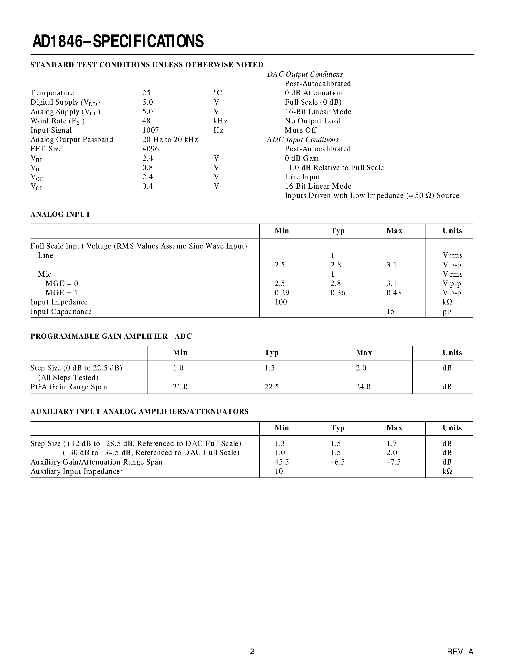 Datasheet AD1846 page 2 Datasheet AD1846 - Low Cost Parallel-Port 16-Bit SoundPort Stereo Codec page 2