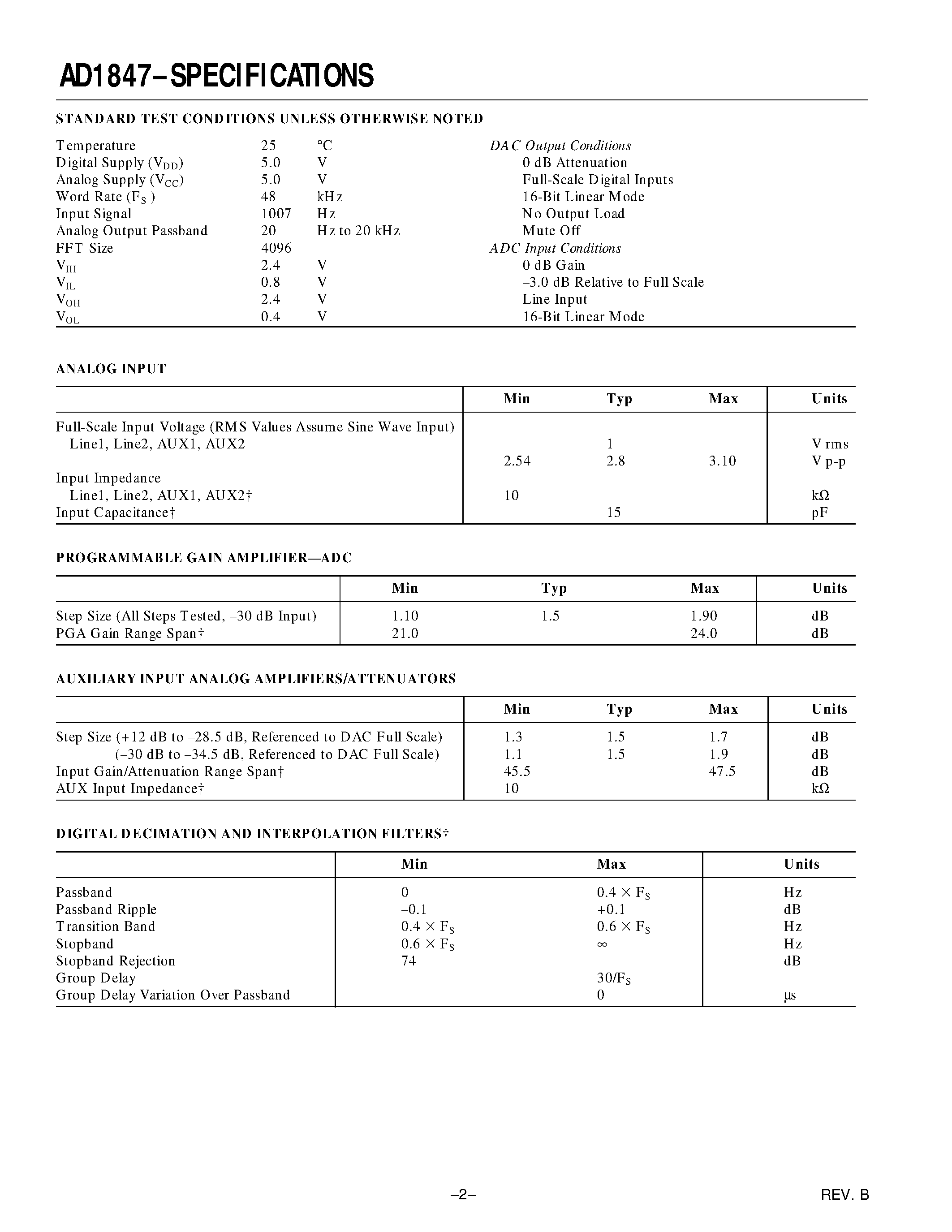 Datasheet AD1847JP - Serial-Port 16-Bit SoundPort Stereo Codec page 2
