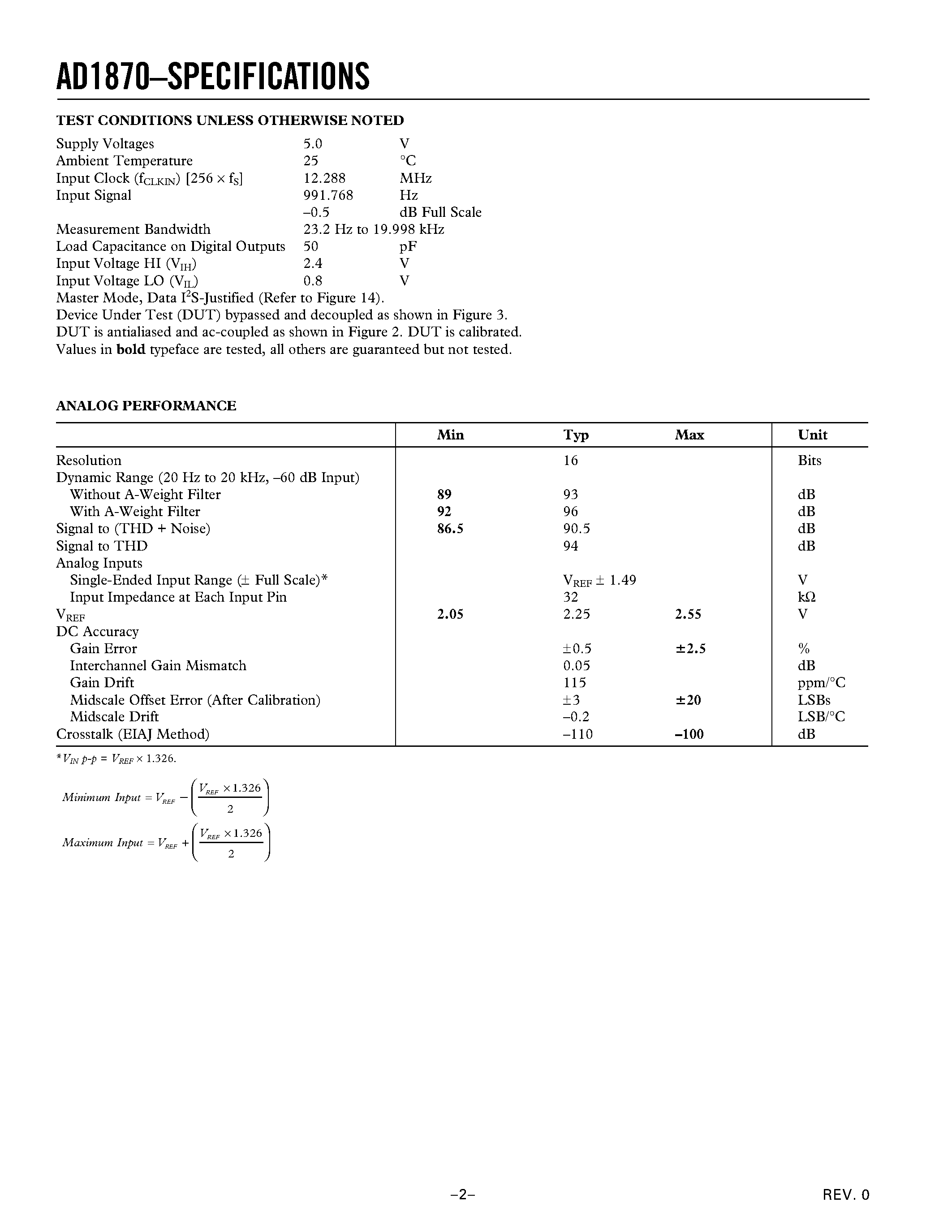 Datasheet AD1870JR page 2 Datasheet AD1870JR - Single-Supply 16-Bit Stereo ADC page 2