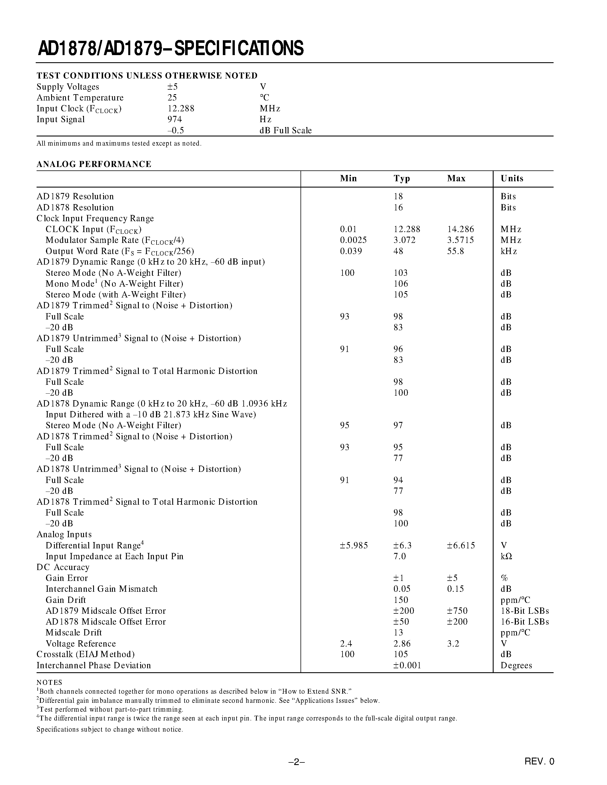 Datasheet AD1879 - High Performance 16-/18-Bit Stereo ADCs page 2
