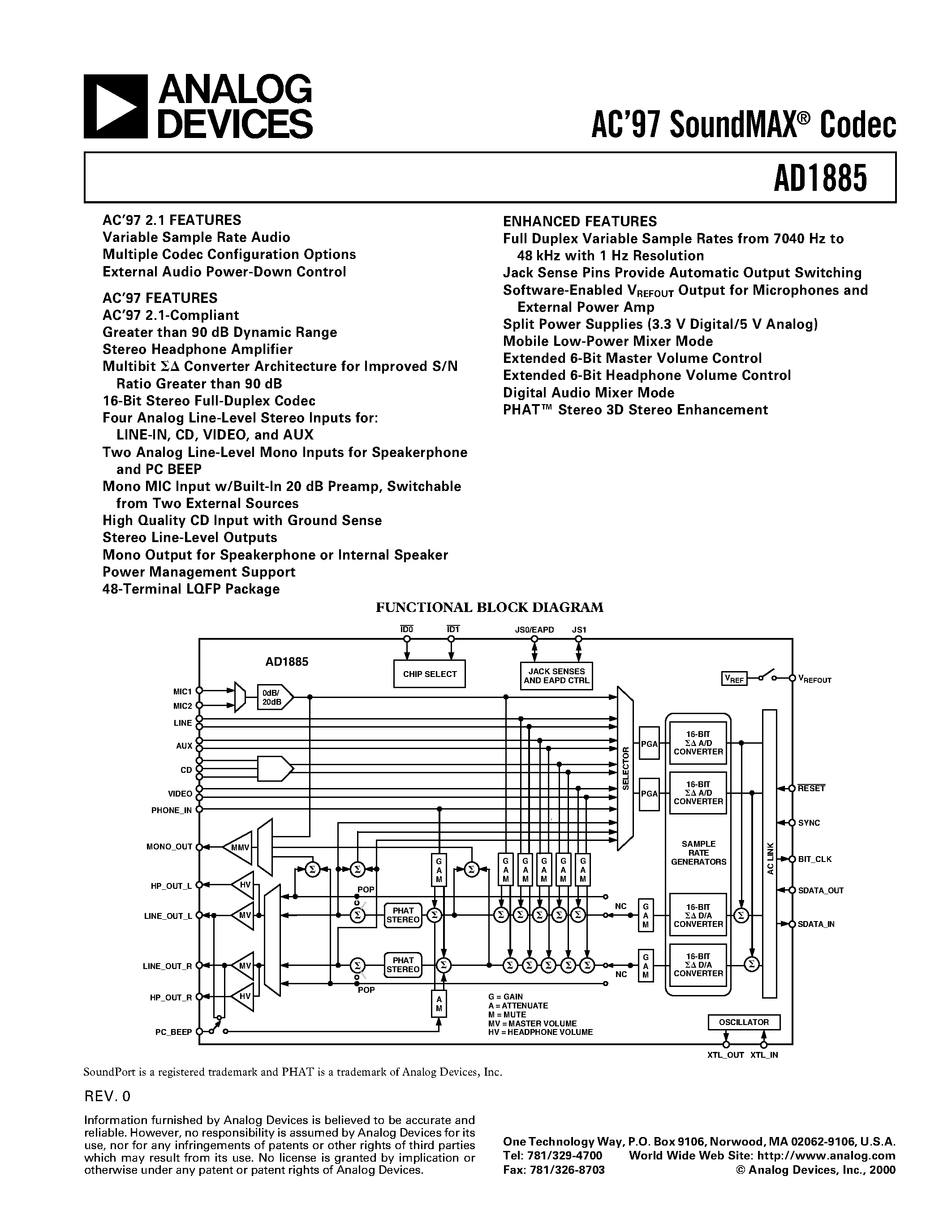 Datasheet AD1881 - AC97 SoundMAX Codec page 1