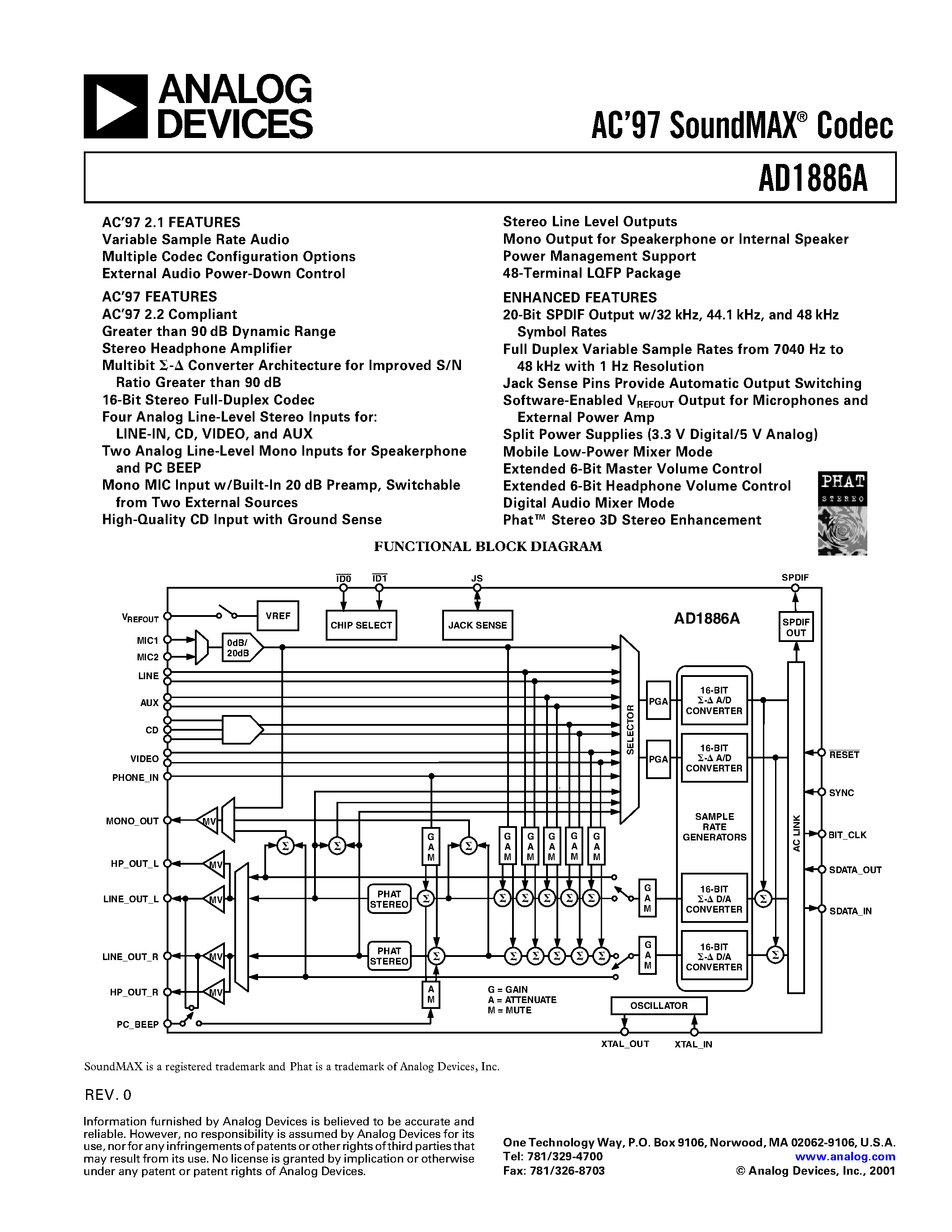 Datasheet AD1886AJST - AC97 SoundMAX Codec page 1