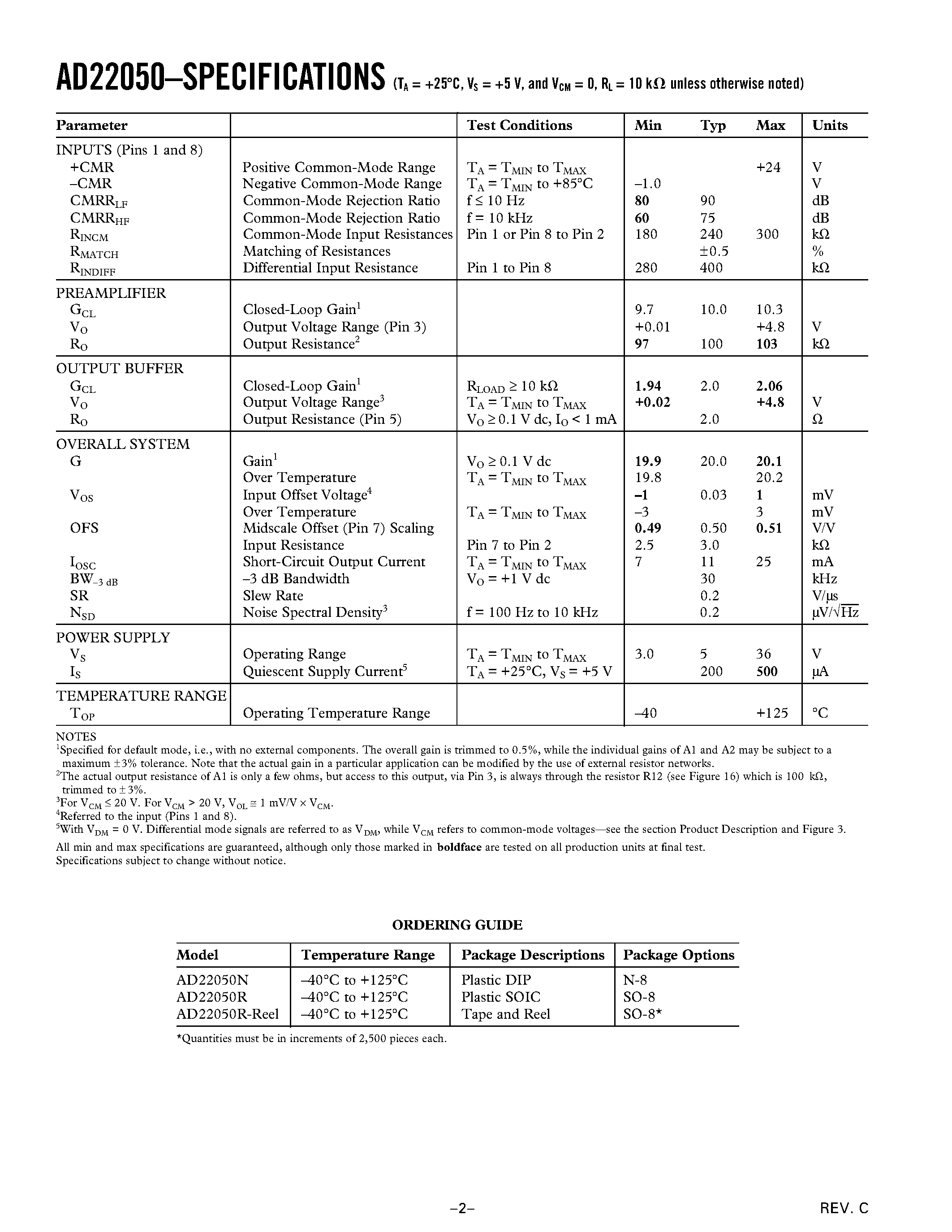 Datasheet AD22050R-Reel page 2 Datasheet AD22050R-Reel - Single-Supply Sensor Interface Amplifier page 2