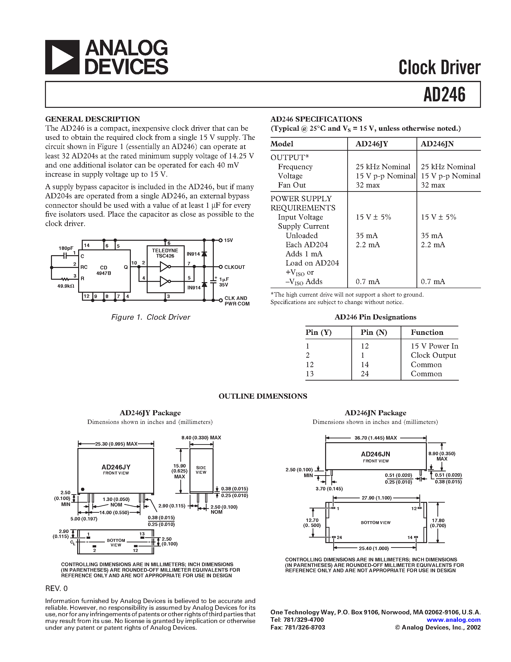 Datasheet AD246 page 1 Datasheet AD246 - Clock Driver page 1