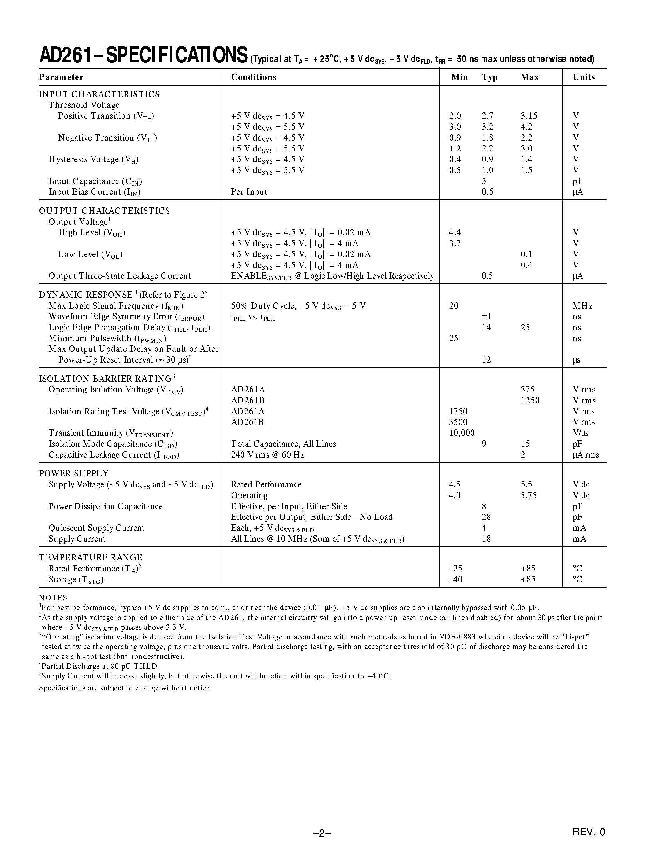 Datasheet AD261BND-2 page 2 Datasheet AD261BND-2 - High Speed/ Logic Isolator page 2