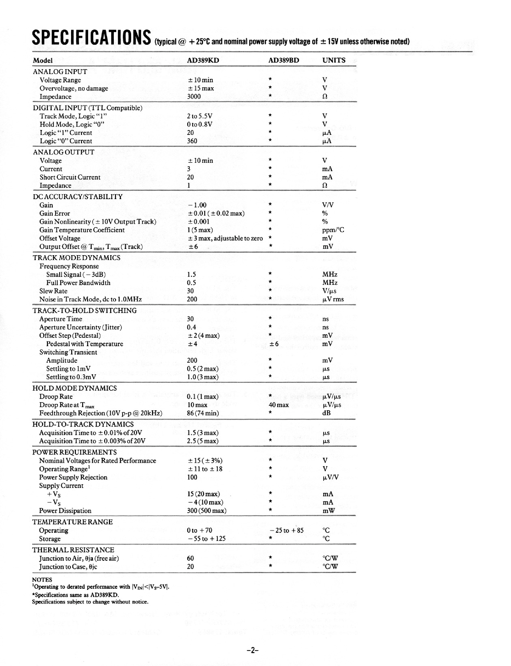 Даташит на микросхему AD389KD страница 2 Даташит AD389KD - HIGH RESOLUTION TRACK-AND-HOLD AMPLIFIER страница 2