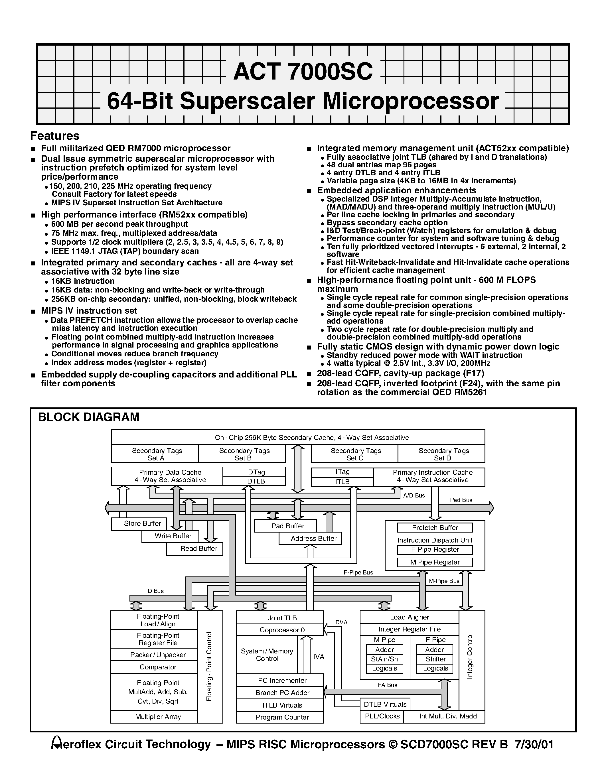 Даташит ACT-7000SC-250F24M - ACT 7000SC 64-Bit Superscaler Microprocessor страница 1