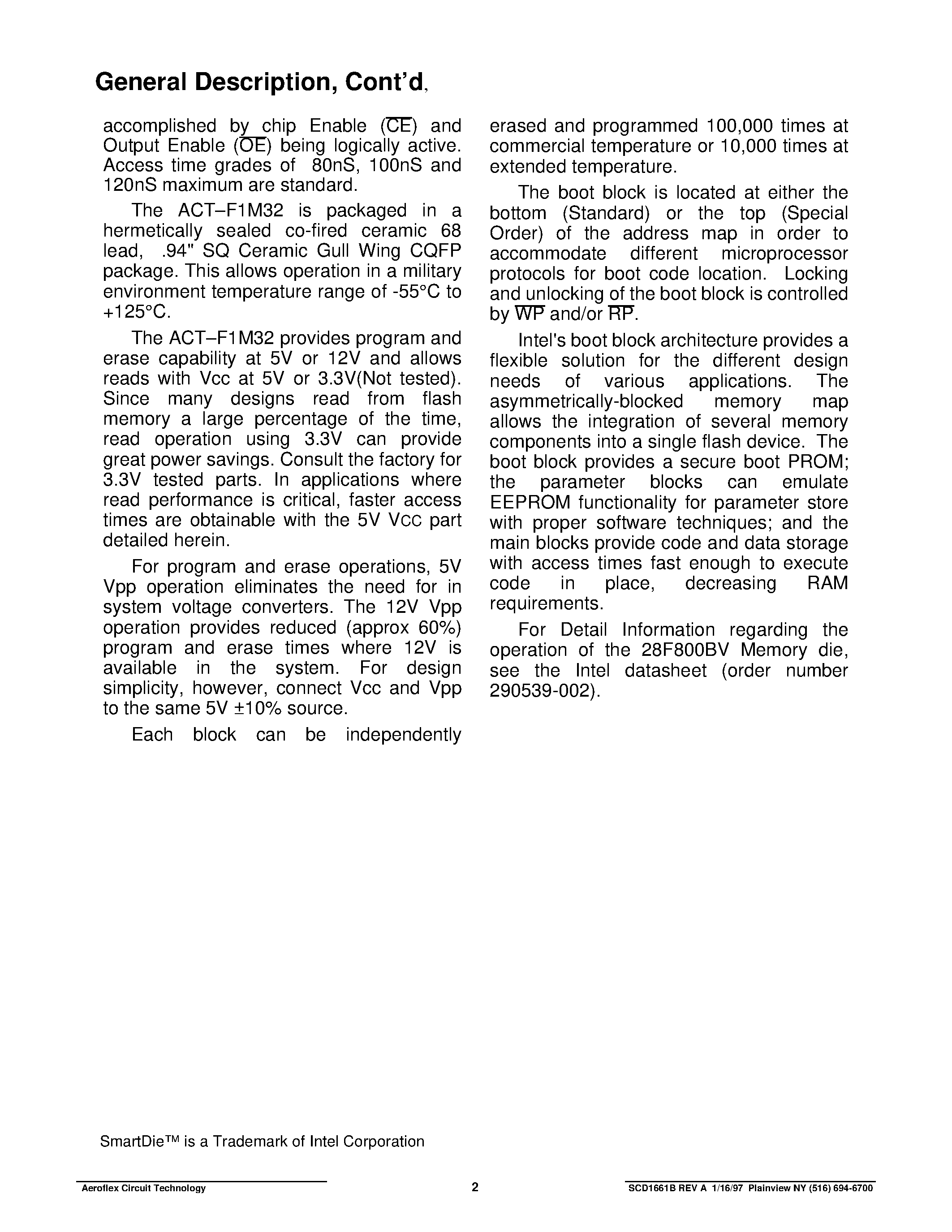 Даташит ACT-E1M32B-100F14T - ACT-F1M32 High Speed 32 Megabit Boot Block FLASH Multichip Module страница 2