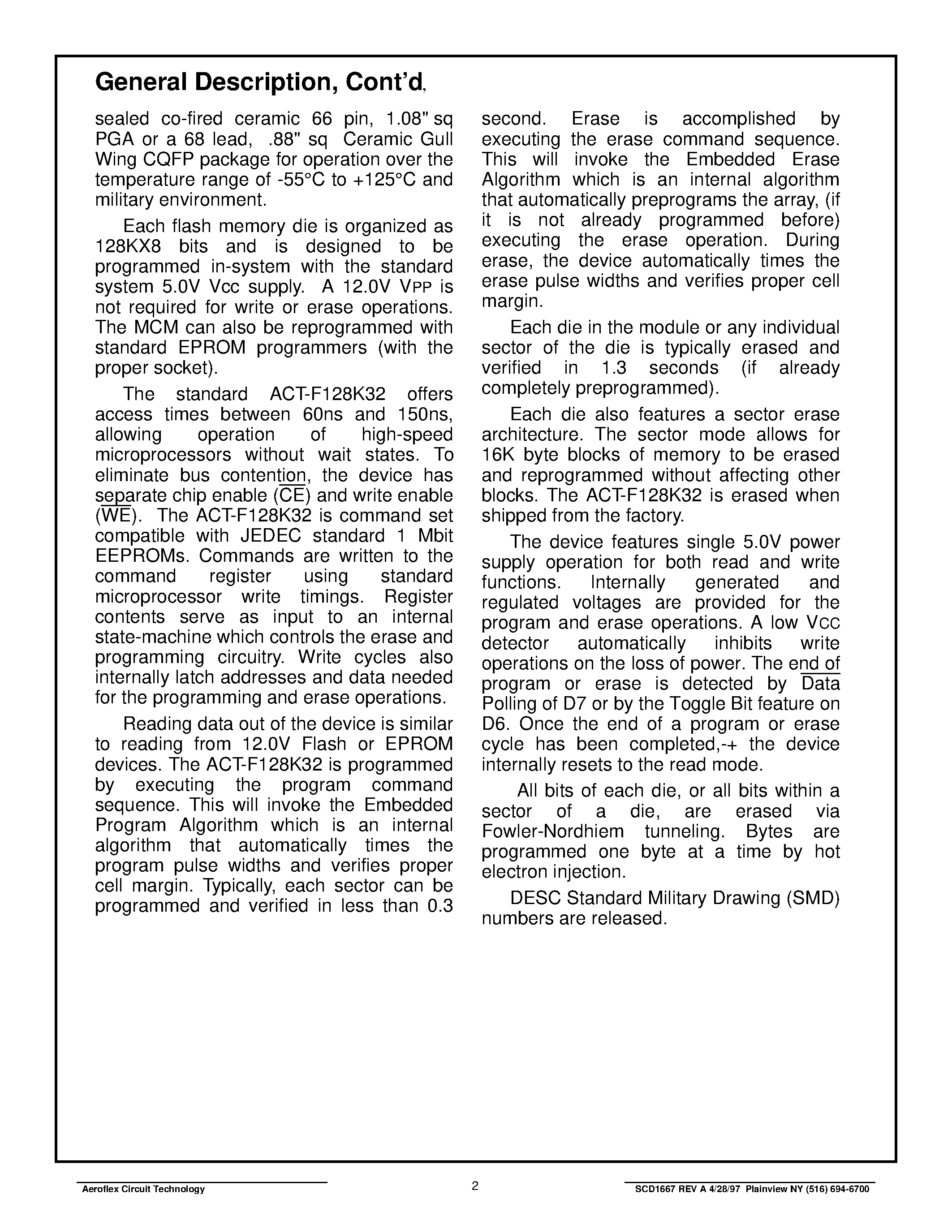 Datasheet ACT-F128K32N-120F5I - ACT-F128K32 High Speed 4 Megabit FLASH Multichip Module page 2