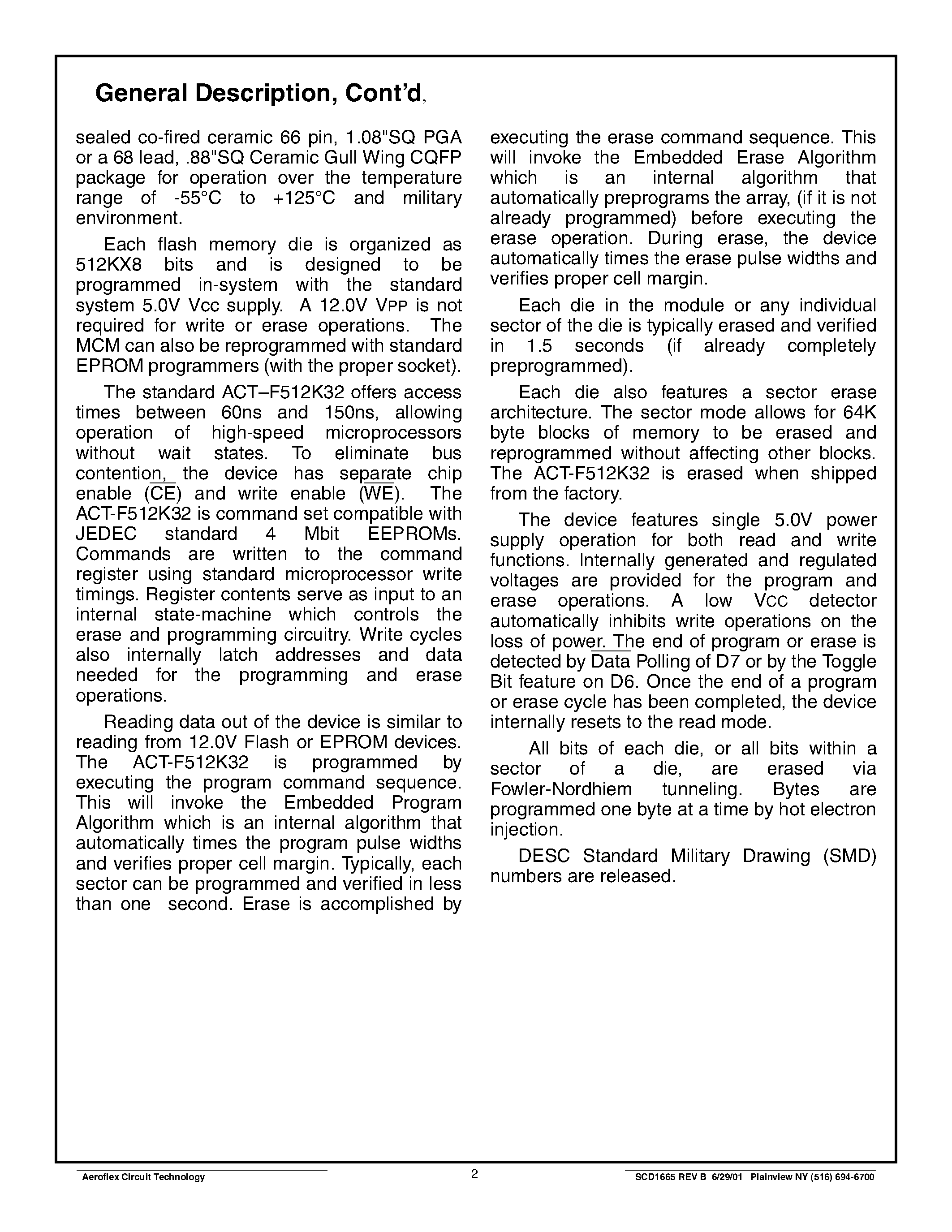 Даташит на микросхему ACT-F512K32N-060P3T страница 2 Даташит ACT-F512K32N-060P3T - ACT-F512K32 High Speed 16 Megabit FLASH Multichip Module страница 2