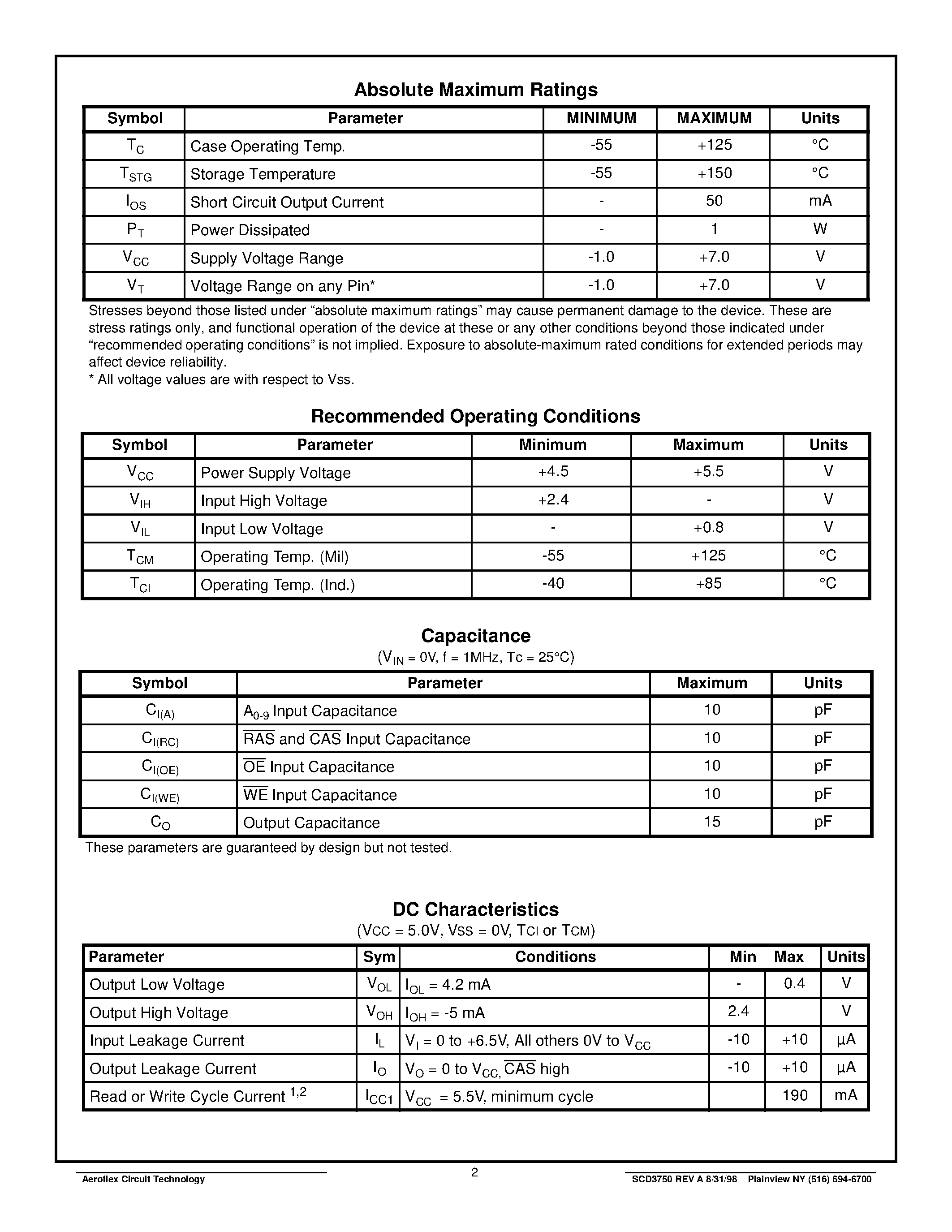 Datasheet ACT-PD1M16Y-070L4I page 2 Datasheet ACT-PD1M16Y-070L4I - ACT-PD1M16 Fast Page Mode 16 Megabit Plastic Monolithic DRAM page 2