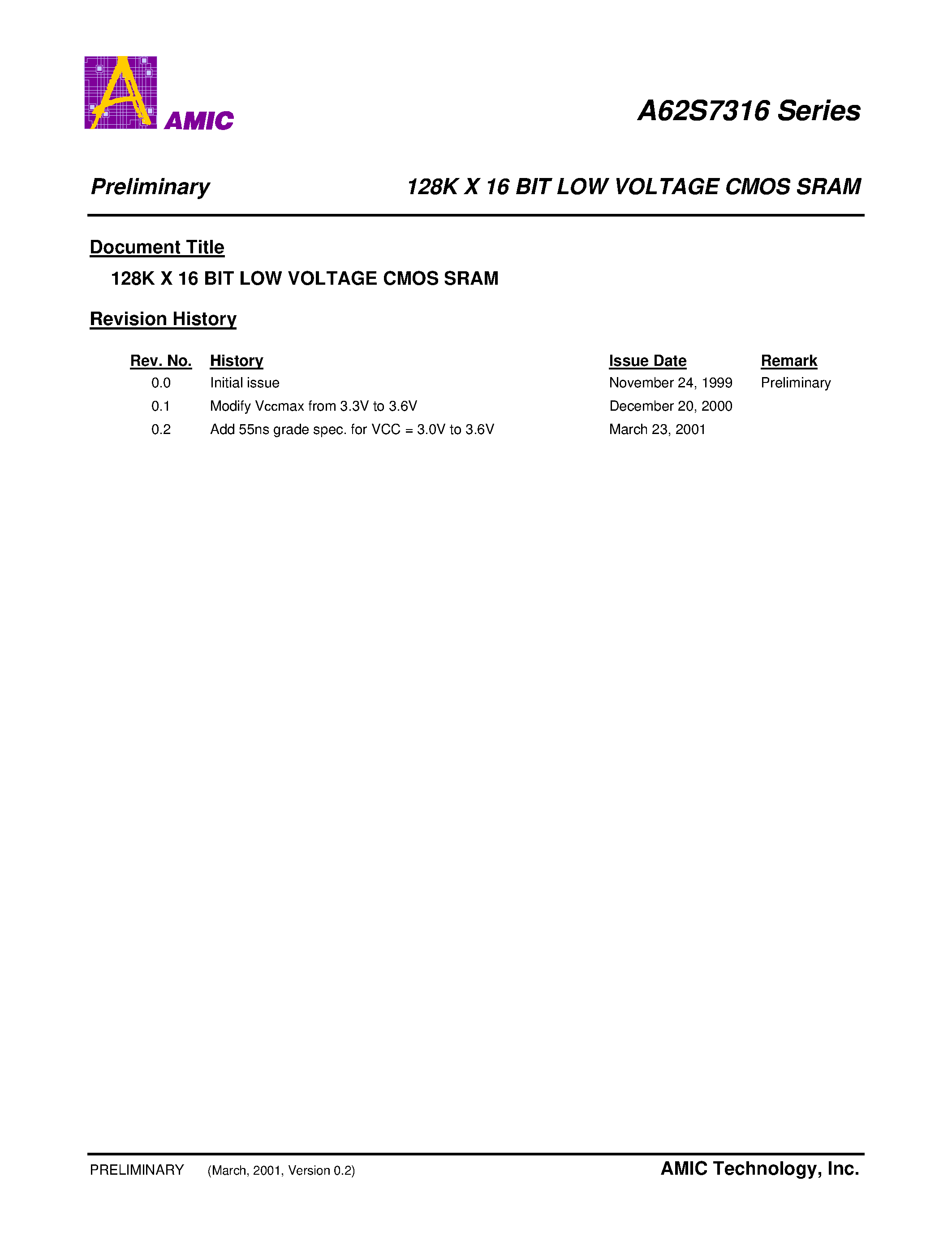Datasheet A62S7316G-55SI - 128K X 16 BIT LOW VOLTAGE CMOS SRAM page 1