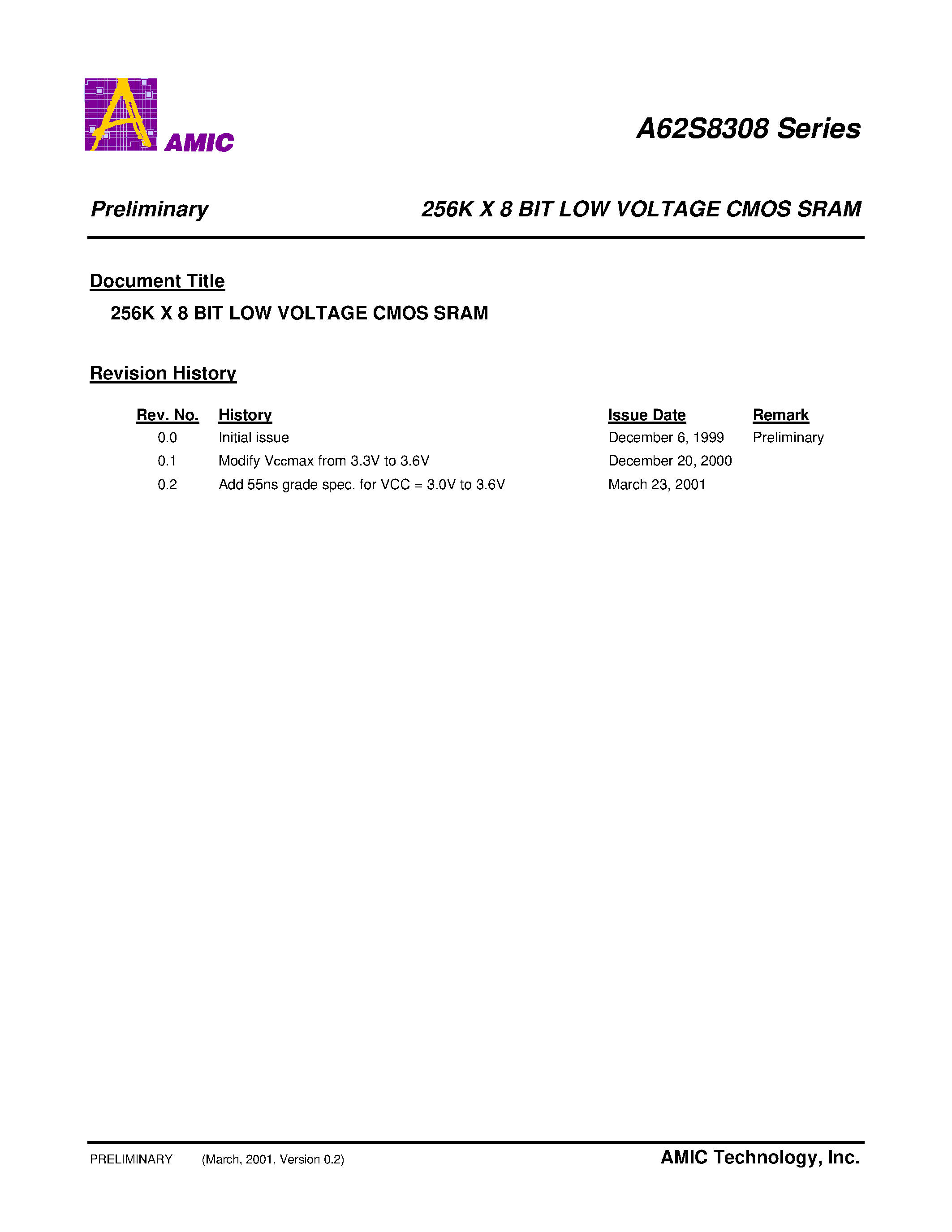 Datasheet A62S8308G-55SI - 256K X 8 BIT LOW VOLTAGE CMOS SRAM page 1