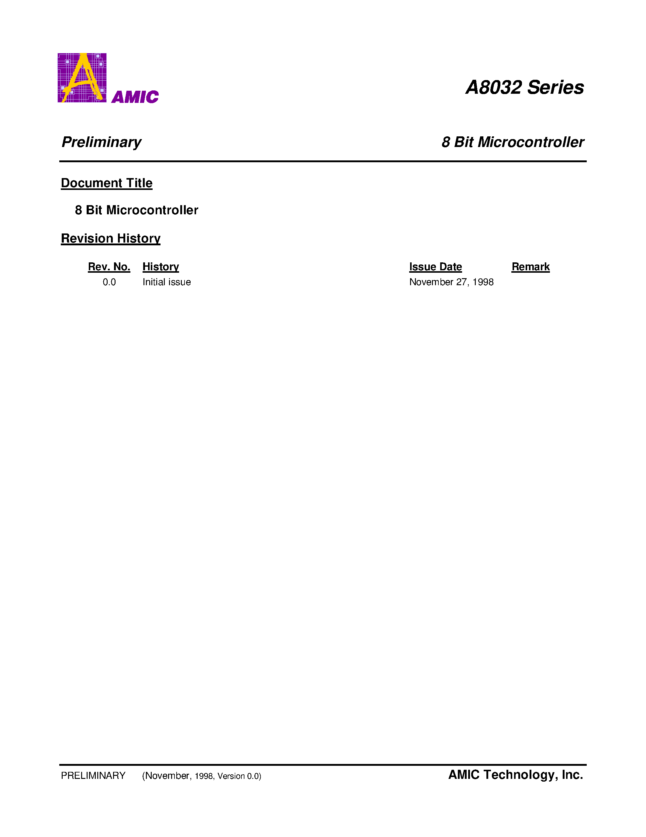 Datasheet A8032-24 page 1 Datasheet A8032-24 - 8 Bit Microcontroller page 1
