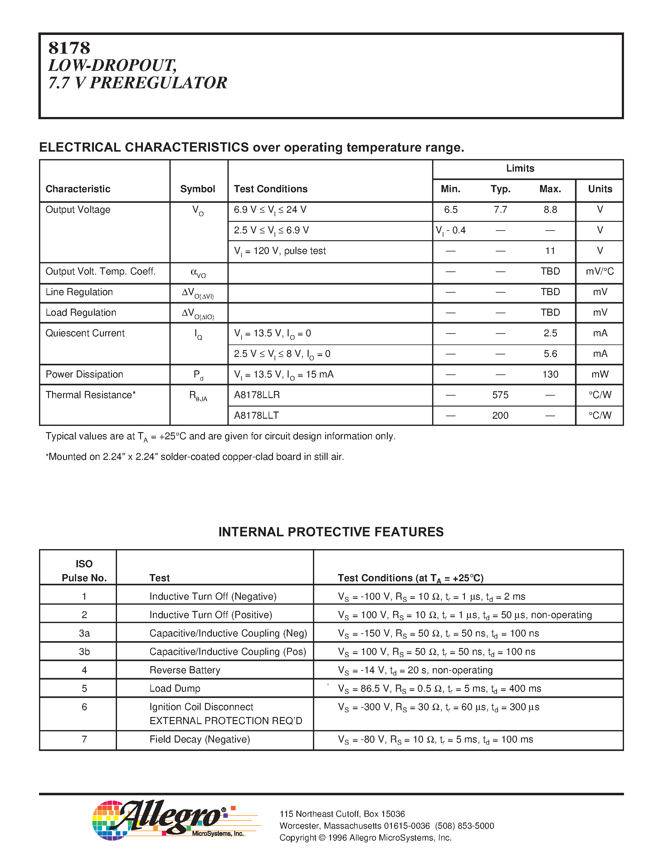 Datasheet A8178LLT - LOW-DROPOUT/ 7.7 V PREREGULATOR page 2