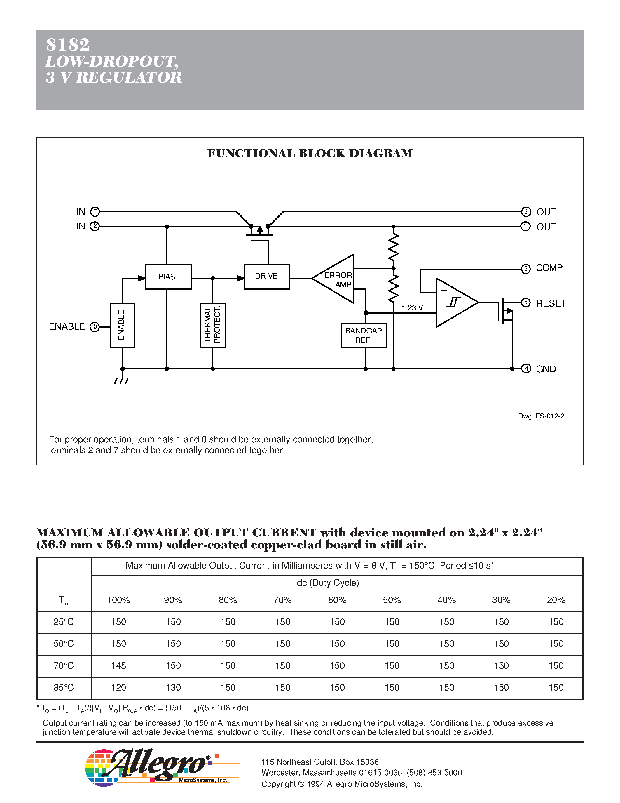 Datasheet A8182SL - LOW-DROPOUT/ 3 V REGULATOR . HIGH EFFICIENCY page 2