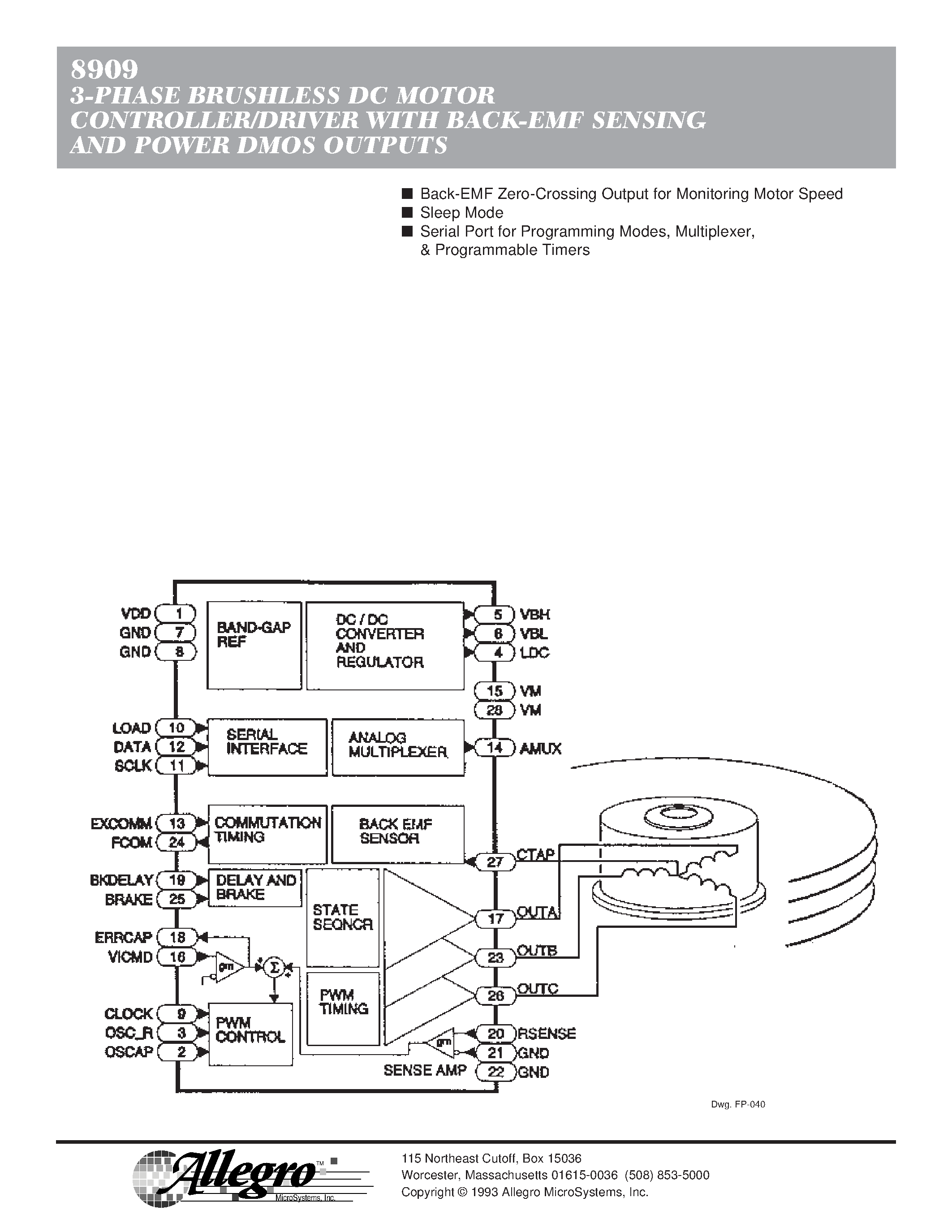 Datasheet A8909CLB - 3-PHASE BRUSHLESS DC MOTOR CONTROLLER/DRIVER WITH BACK-EMF SENSING AND POWER DMOS OUTPUTS page 2