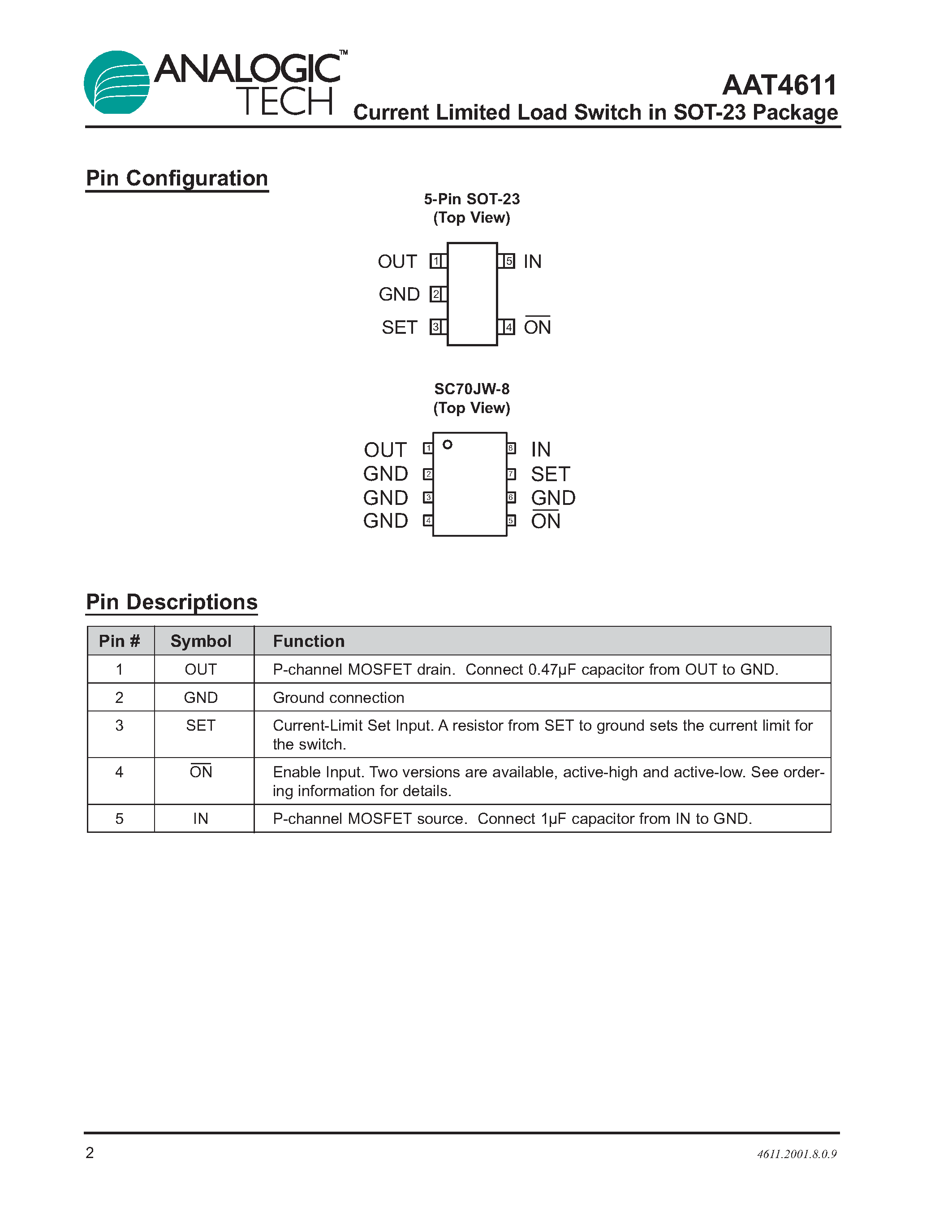 Даташит AAT4611IGV-T1 - Current Limited Load Switch in SOT-23 Package страница 2