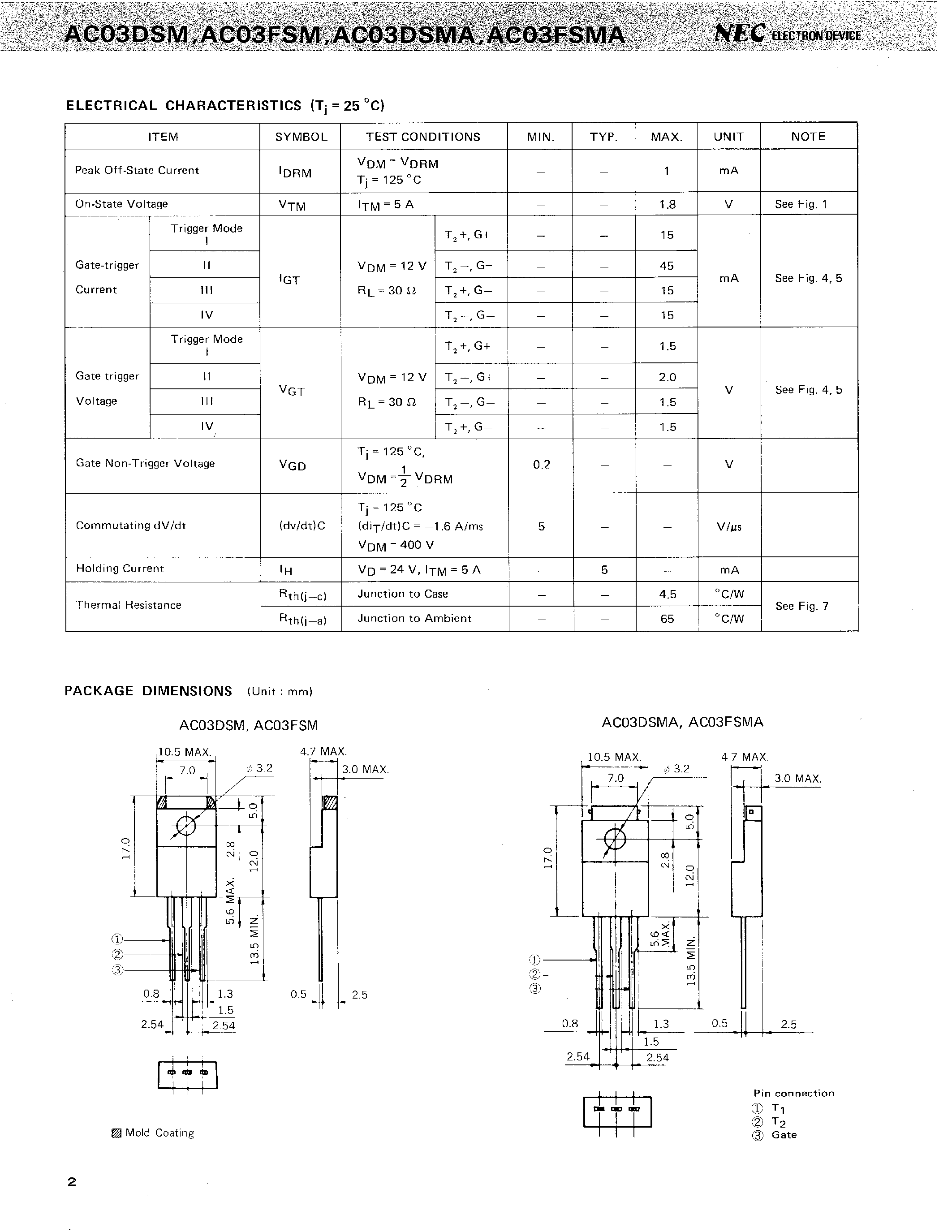 Datasheet AC03DSM - 3 A MOLD ISOLATED TRIAC page 2