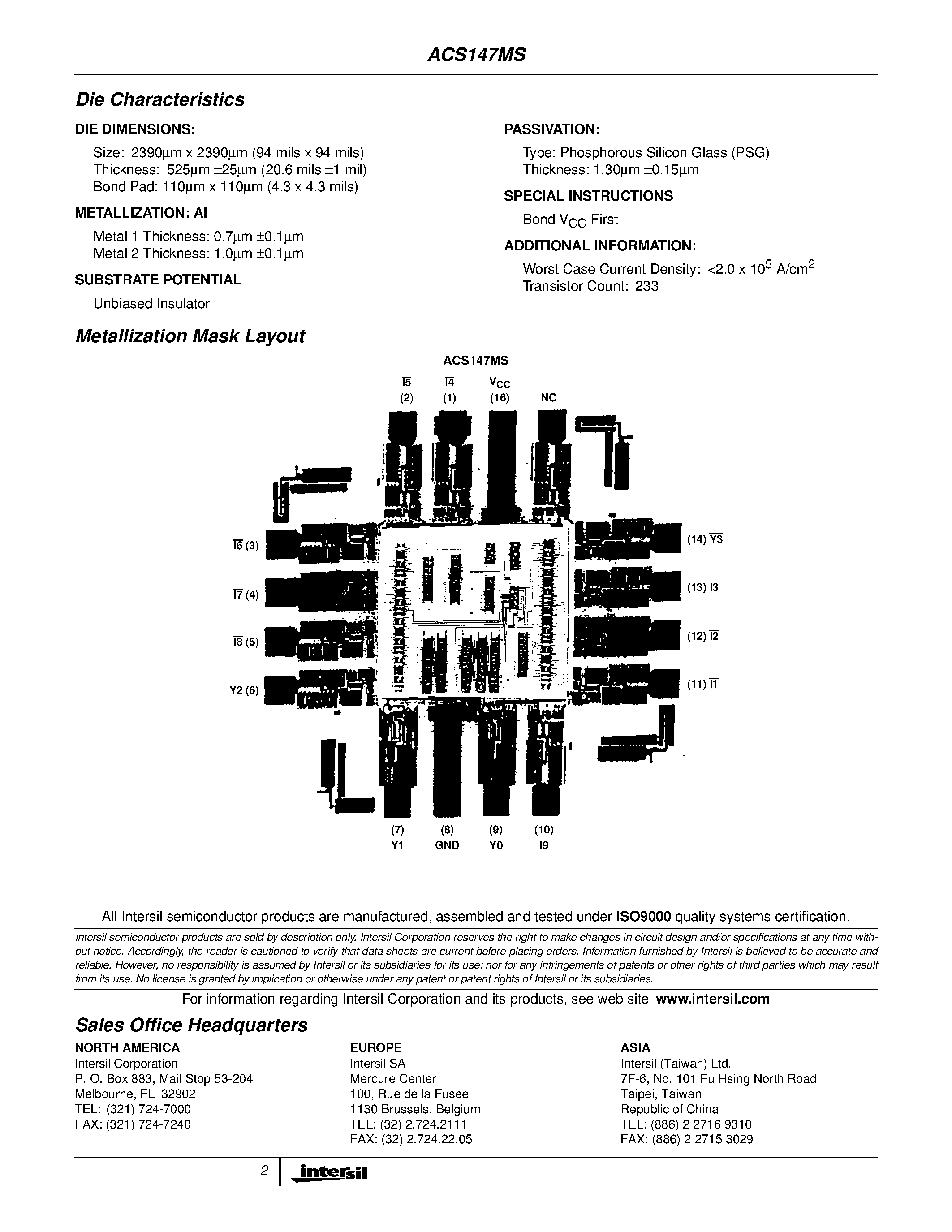 Datasheet ACS147K - Radiation Hardened 10-to-4 Line Priority Encoder page 2