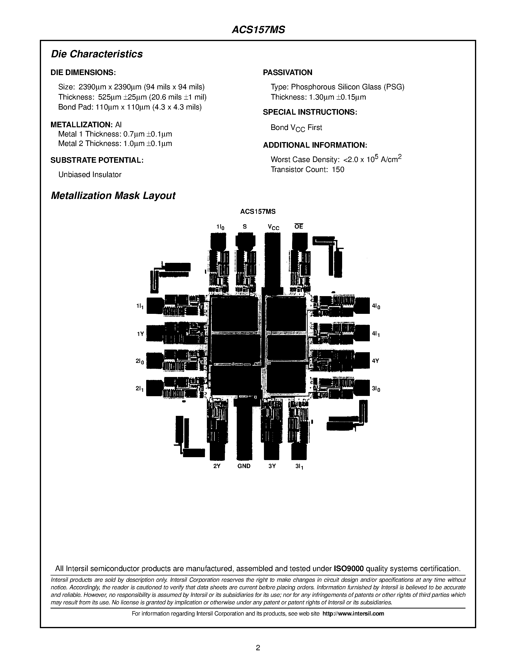 Datasheet ACS157KMSR-02 - Radiation Hardened Quad 2-Input Non-Inverting Multiplexer page 2