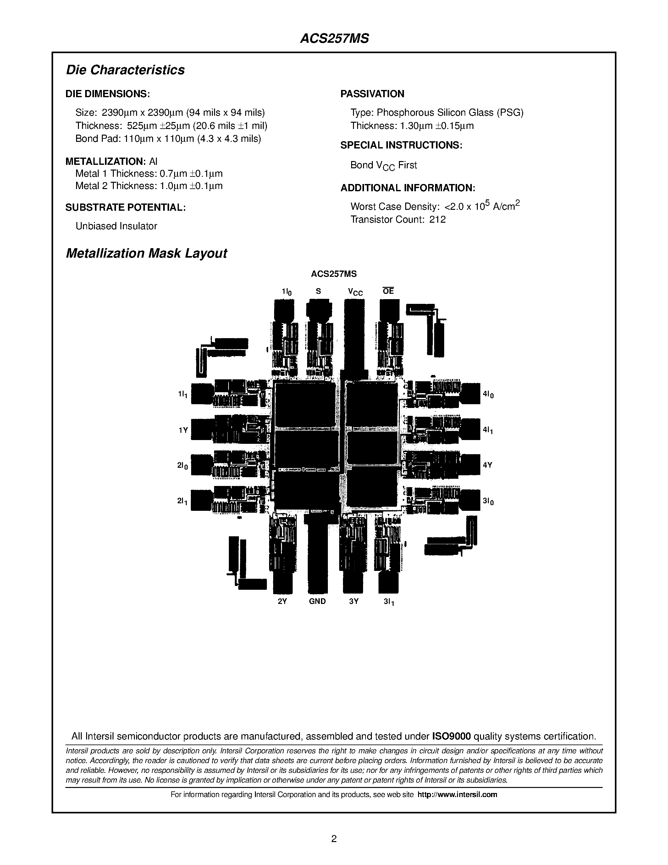 Datasheet ACS257DMSR-02 - Radiation Hardened Quad 2-Input Multiplexer with Three-State Outputs page 2