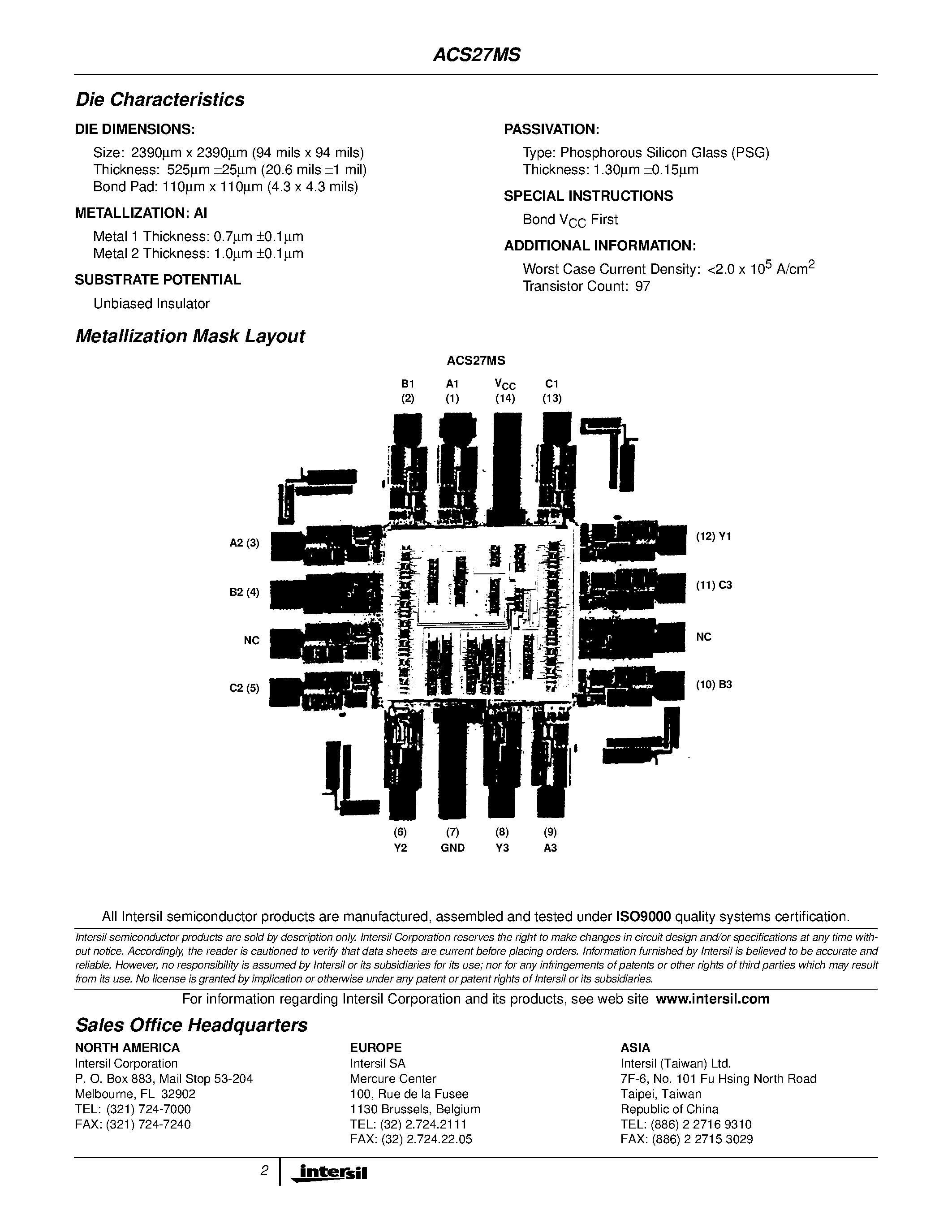 Datasheet ACS27KMSR-03 - Radiation Hardened Triple 3-Input NOR Gate page 2
