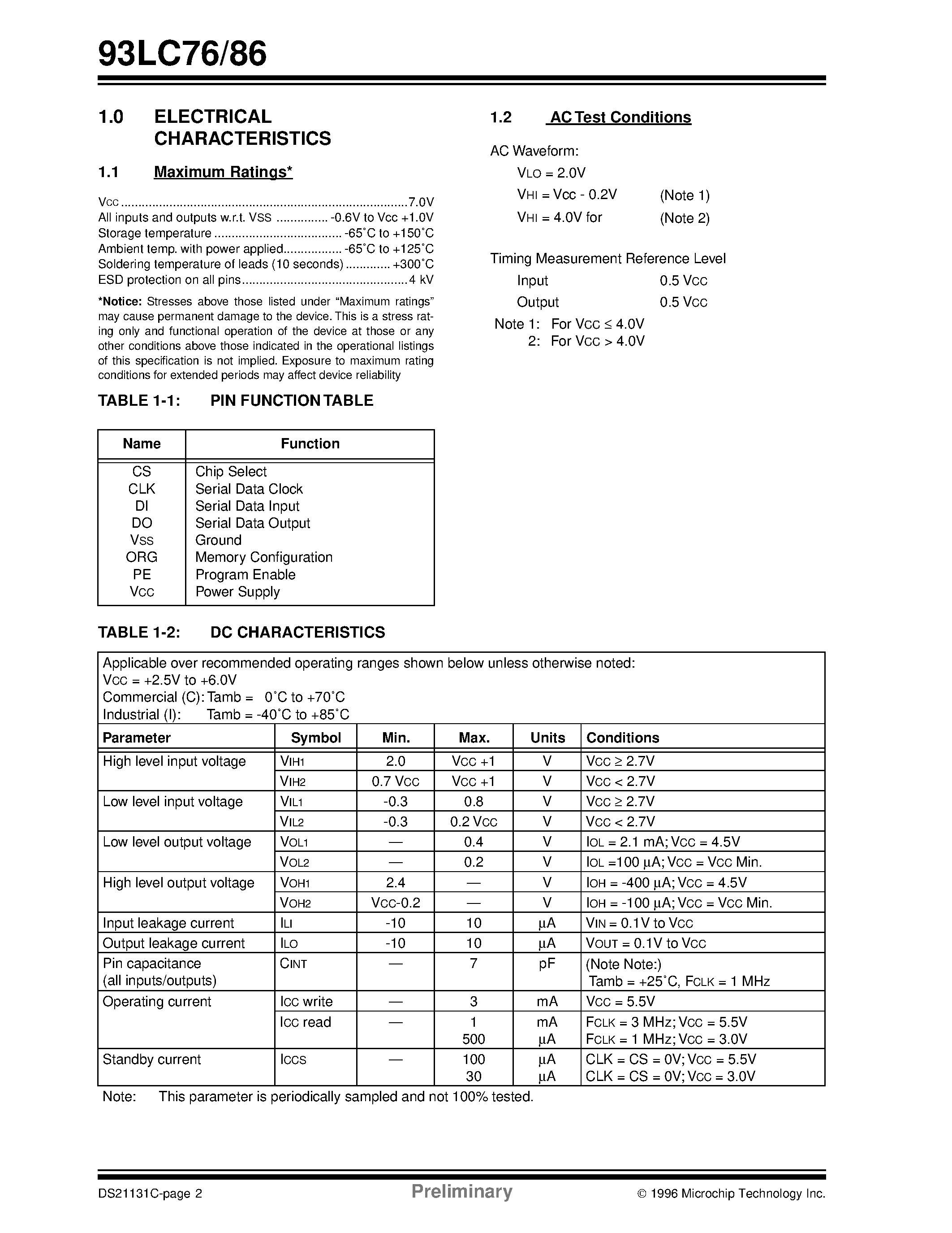 Datasheet 93LCS66-SN - 2K/4K 2.5V Microwire Serial EEPROM with Software Write Protect page 2
