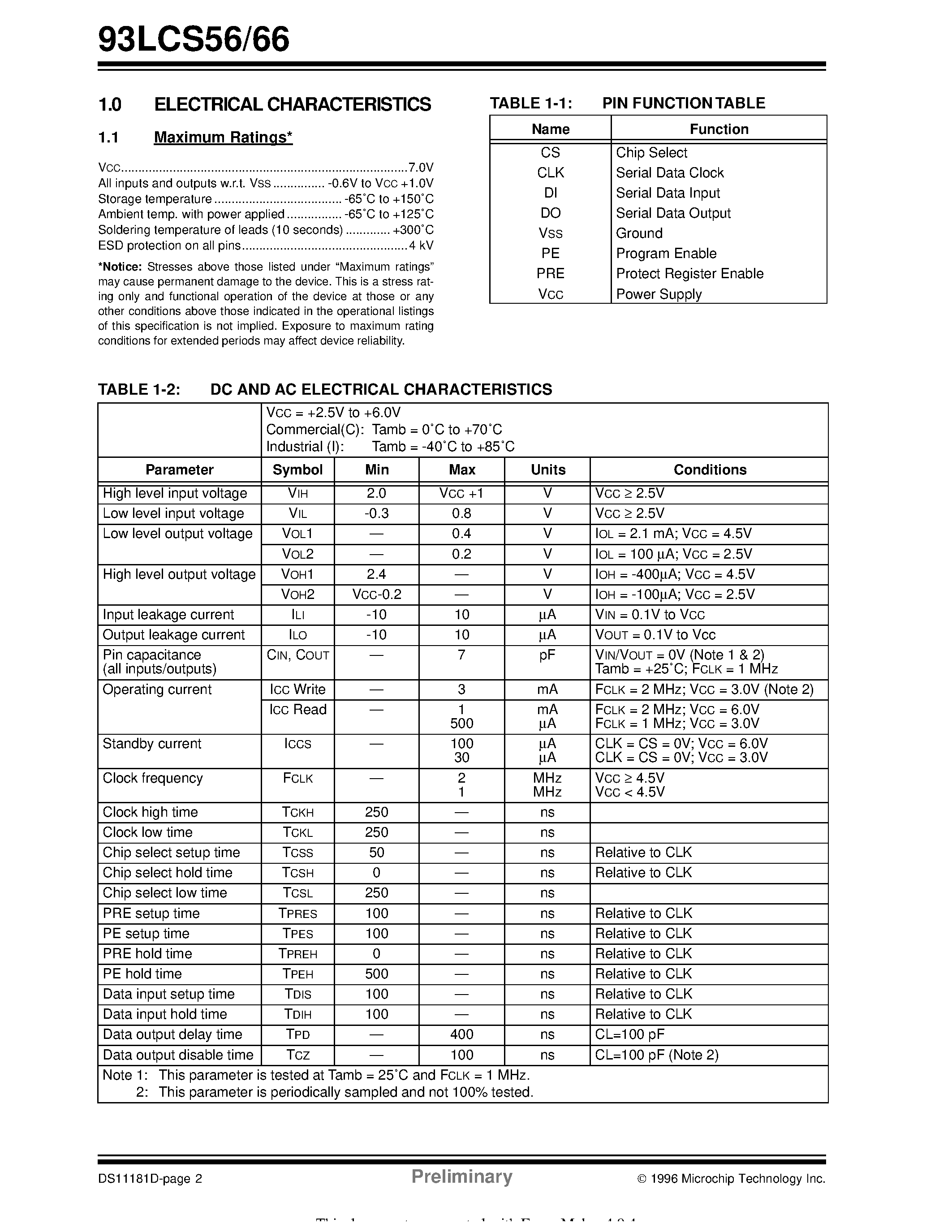 Datasheet 93LC66B-ISN - 4K 2.5V Microwire Serial EEPROM page 2