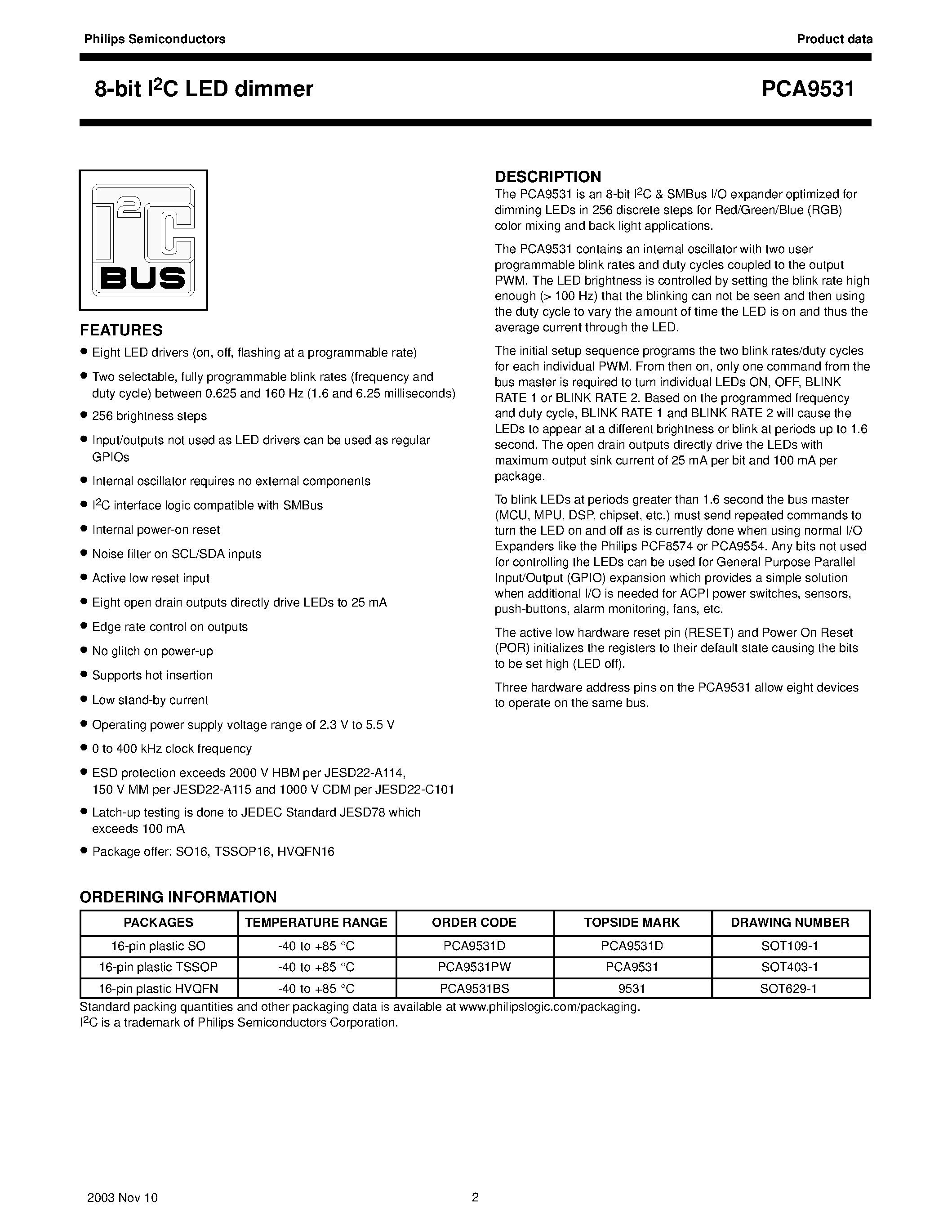 Даташит на микросхему 9531 страница 2 Даташит 9531 - 8-bit I2C LED dimmer страница 2