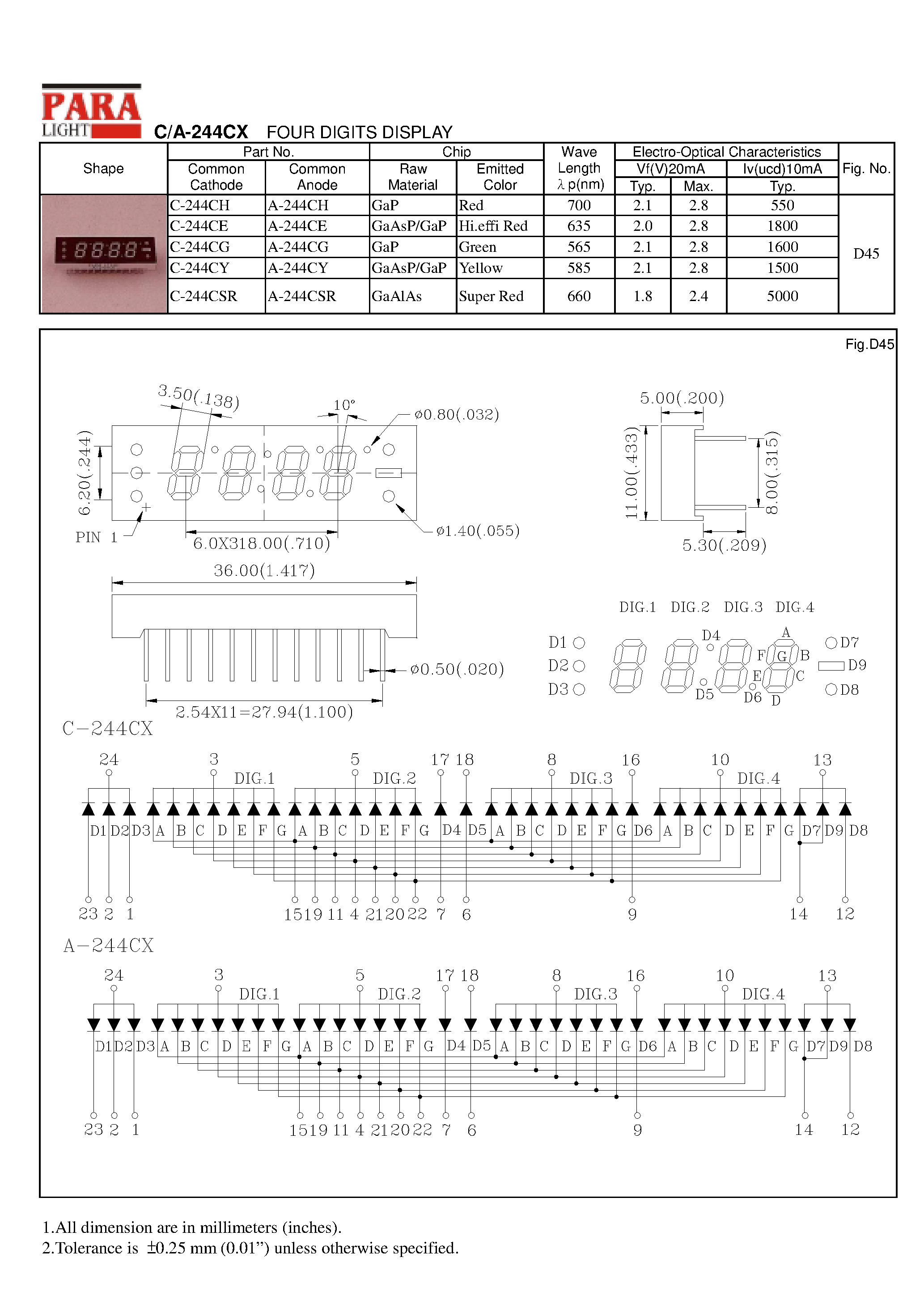 Даташит на микросхему A-244CY страница 1 Даташит A-244CY - FOUR DIGITS DISPLAY страница 1