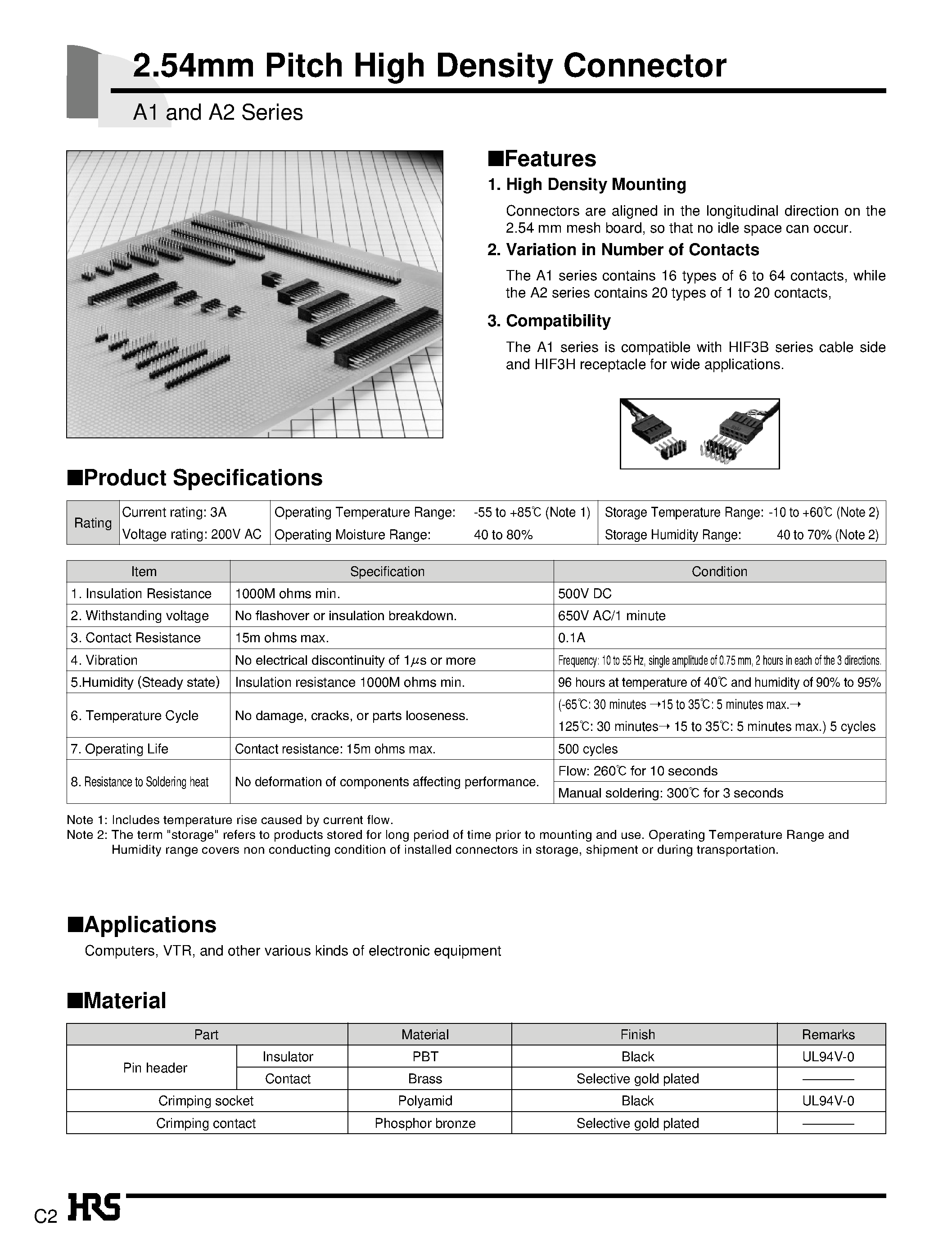 Datasheet A1-10PA-2.54DSA page 1 Datasheet A1-10PA-2.54DSA - 2.54mm Pitch High Density Connector page 1