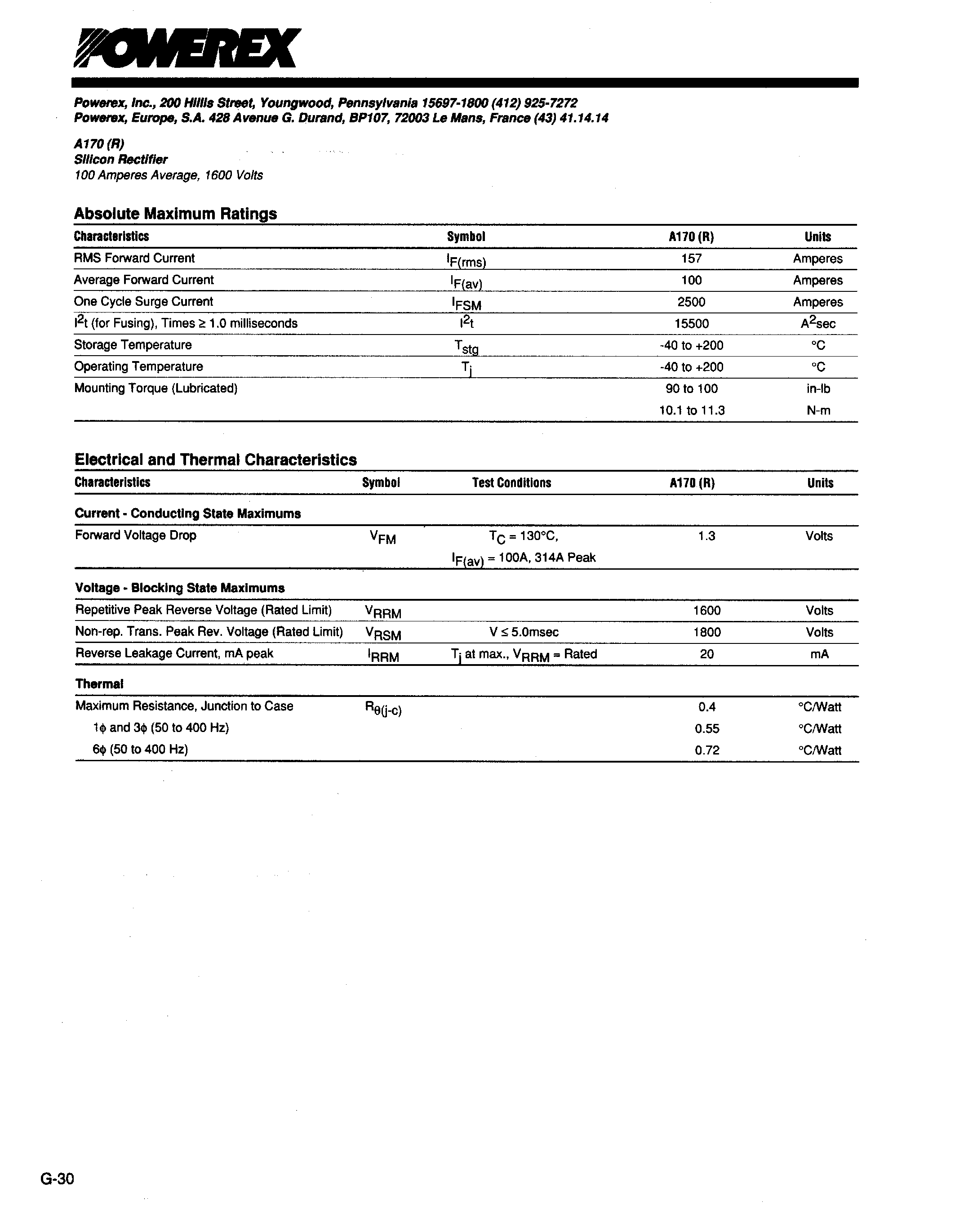 Datasheet A170 page 2 Datasheet A170 - SILICON RECTIFIER page 2