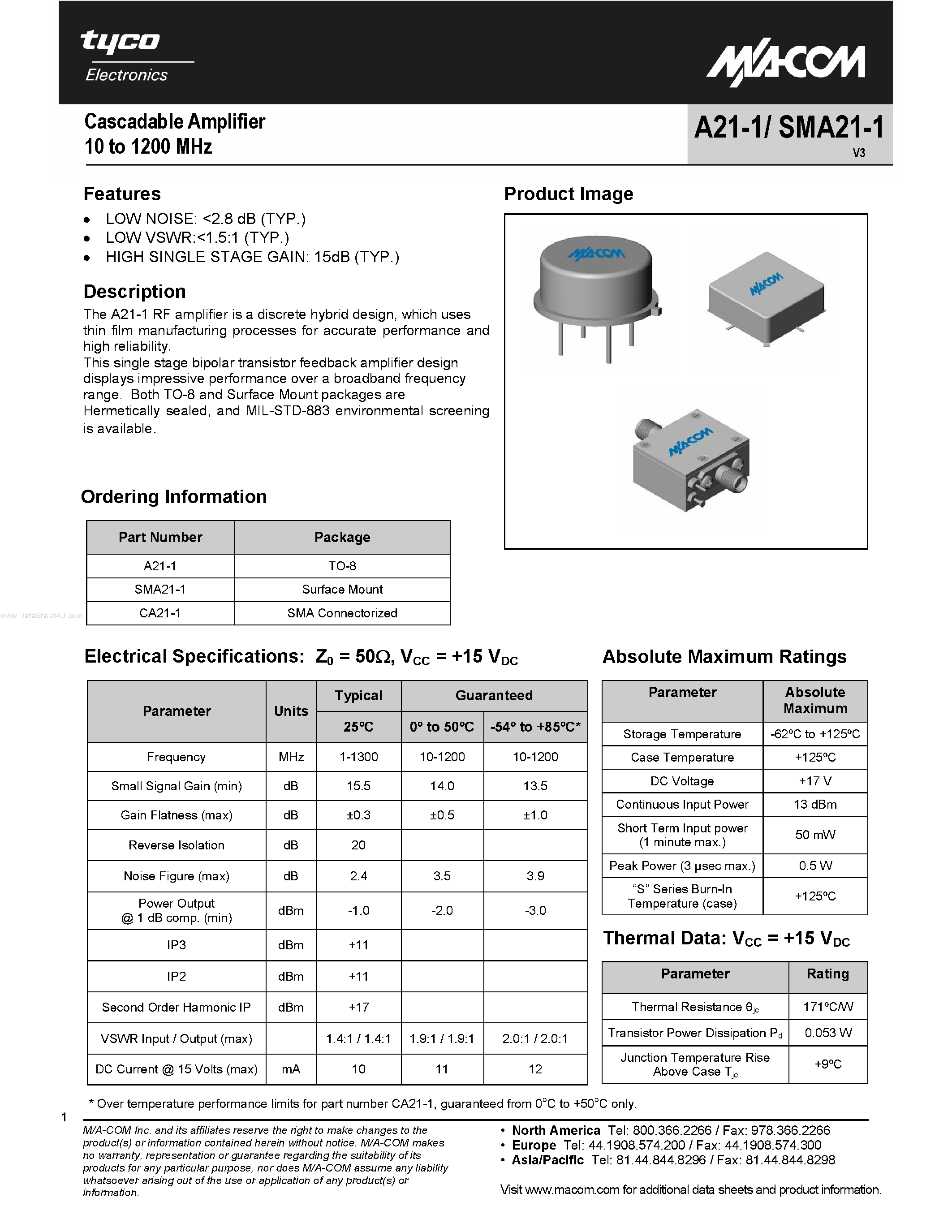 Datasheet 02-Mar - 5 TO 1200 MHz CASCADABLE AMPLIFIER page 1