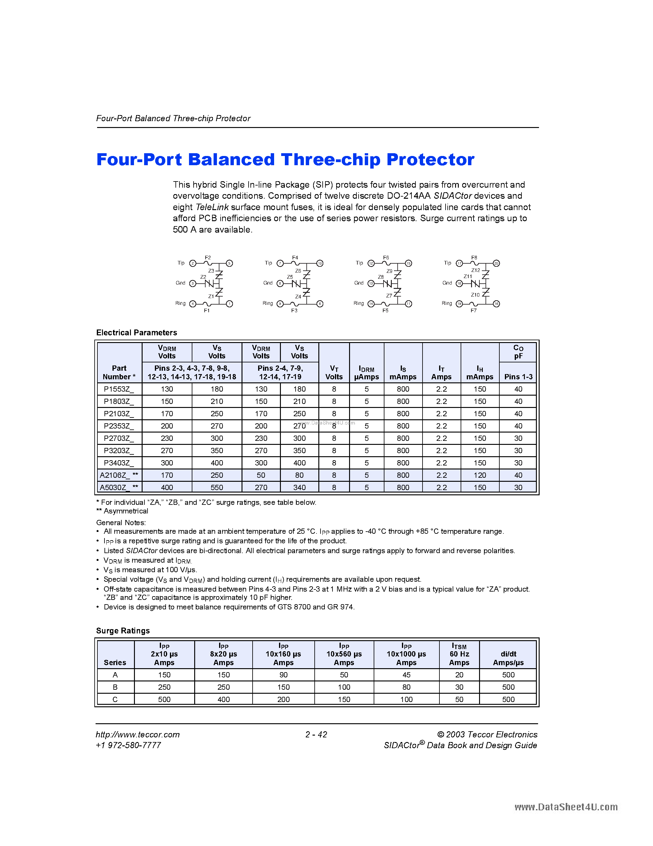 Datasheet A2106Z page 1 Datasheet A2106Z - solid state crowbar devices page 1
