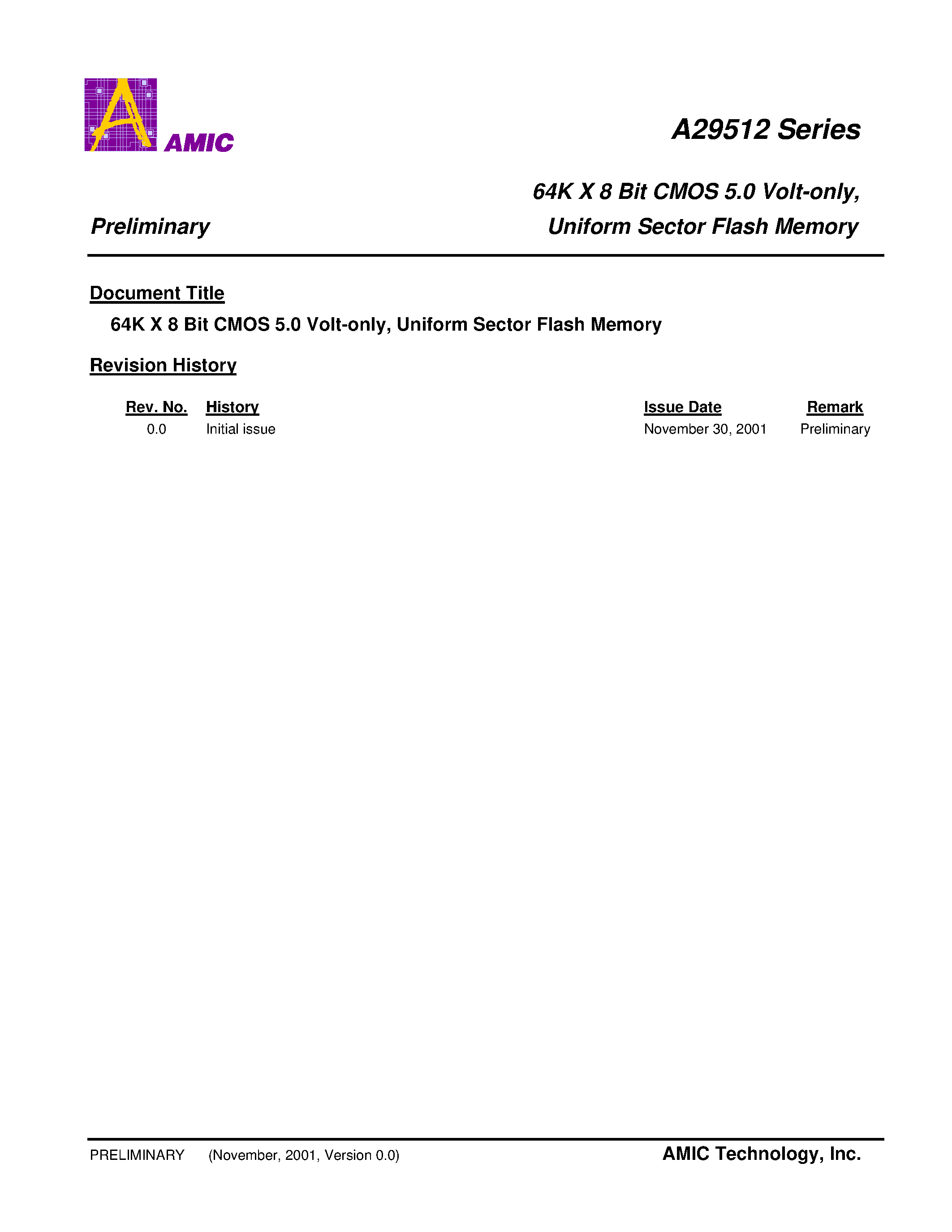 Datasheet A29040V-120 - 512K X 8 Bit CMOS 5.0 Volt-only/ Uniform Sector Flash Memory page 1