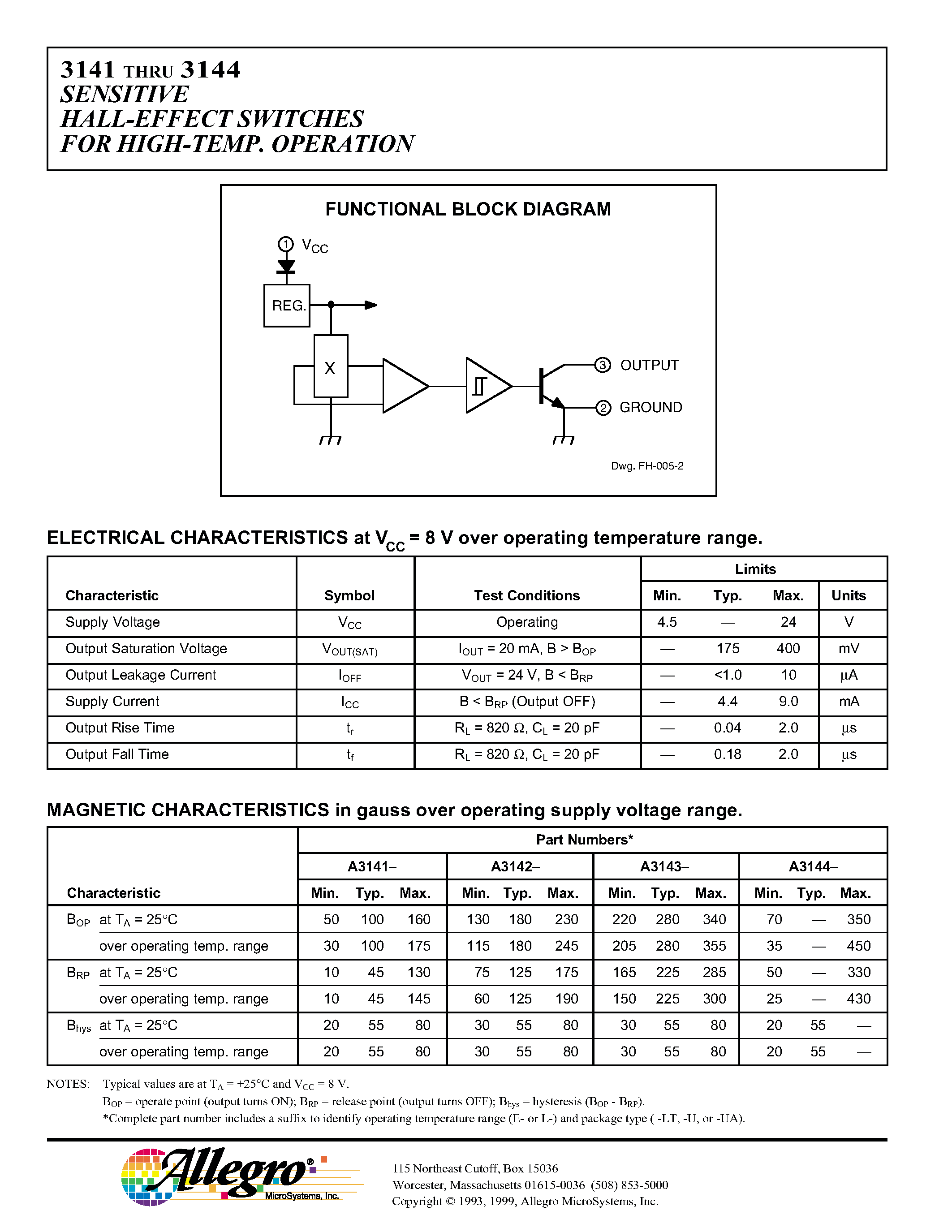 Datasheet A3142-LT - SENSITIVE HALL-EFFECT SWITCHES FOR HIGH-TEMPERATURE OPERATION page 2