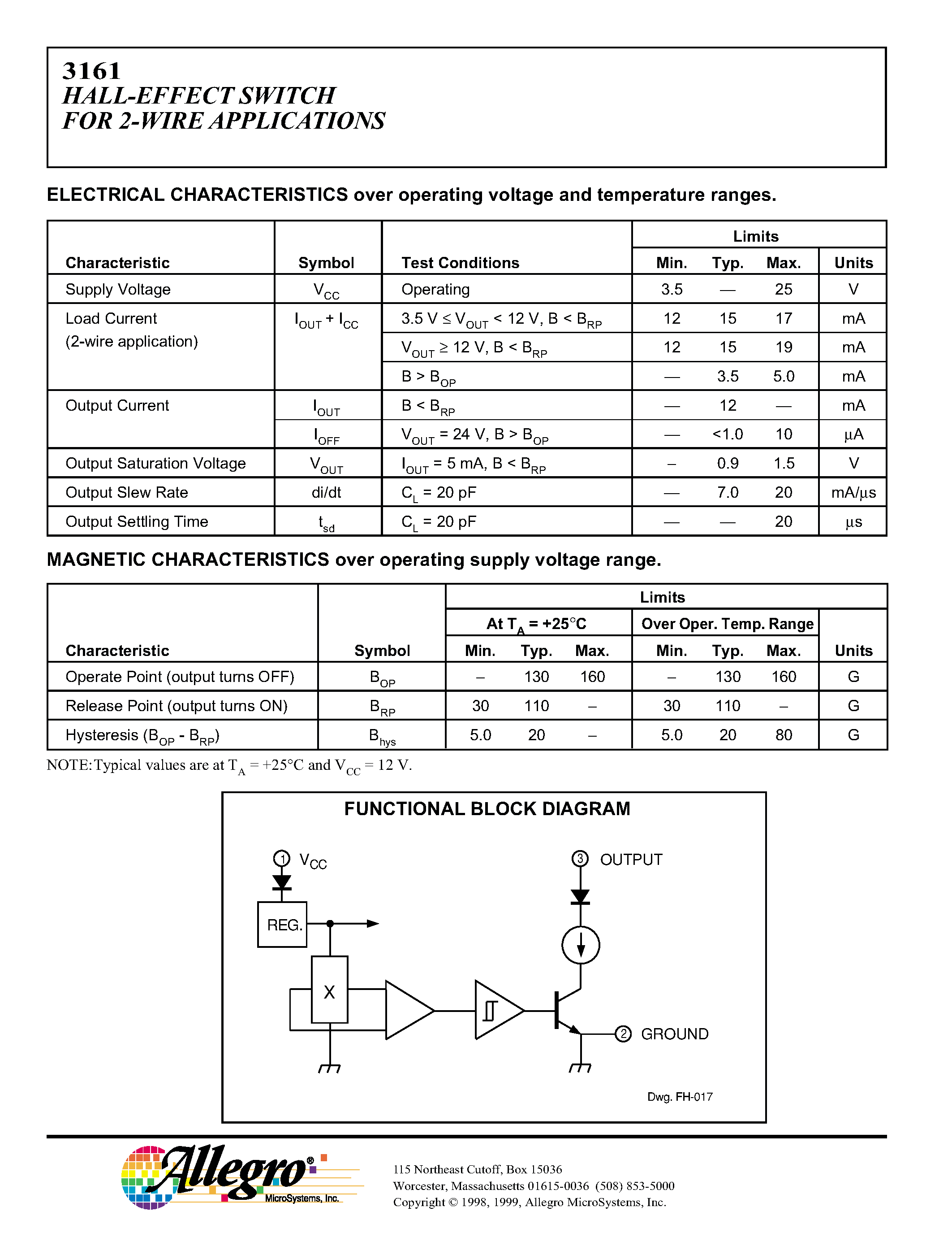 Datasheet A3161 - HALL-EFFECT SWITCH FOR 2-WIRE APPLICATIONS page 2