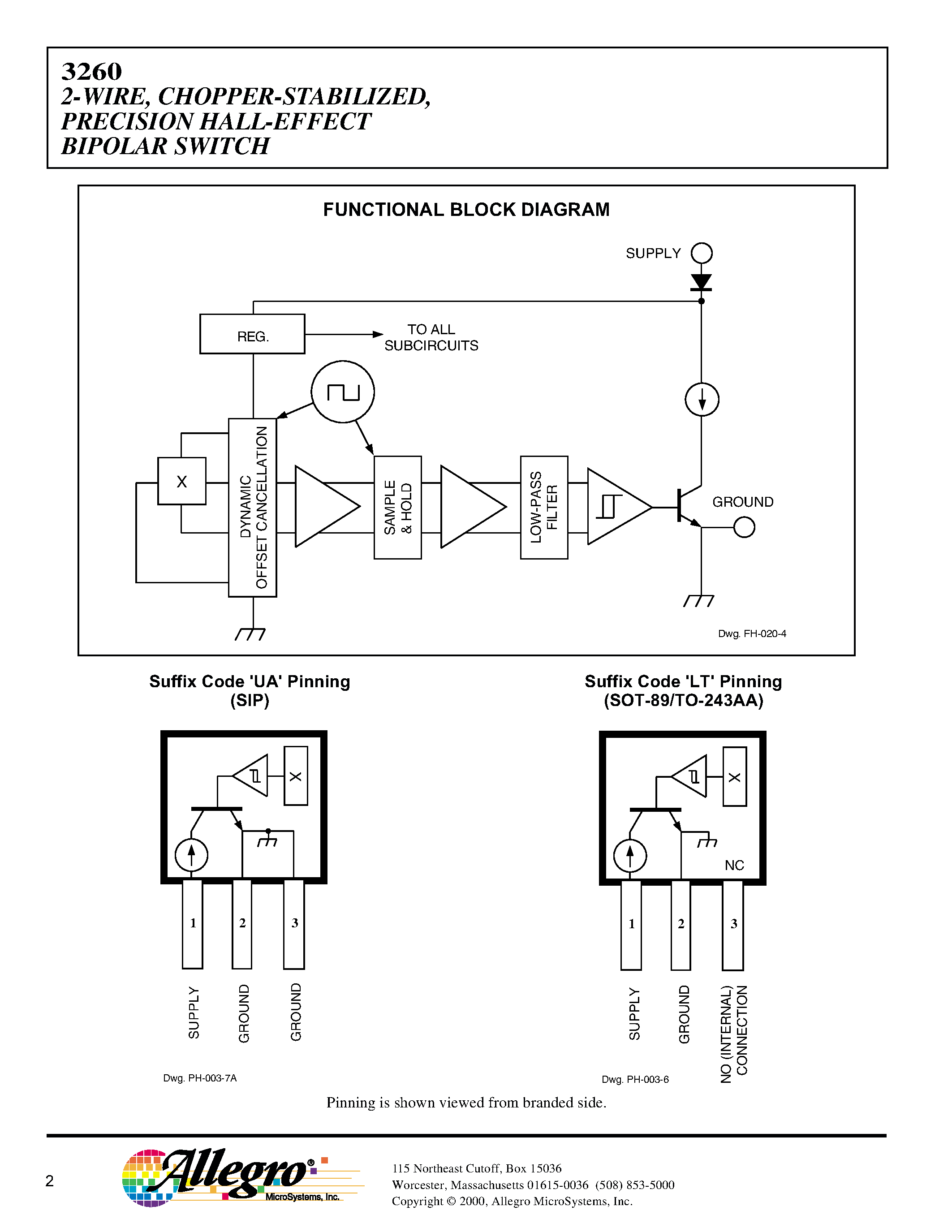 Datasheet A3260UA-TL - 2-WIRE/ CHOPPER-STABILIZED/ PRECISION HALL-EFFECT BIPOLAR SWITCH page 2