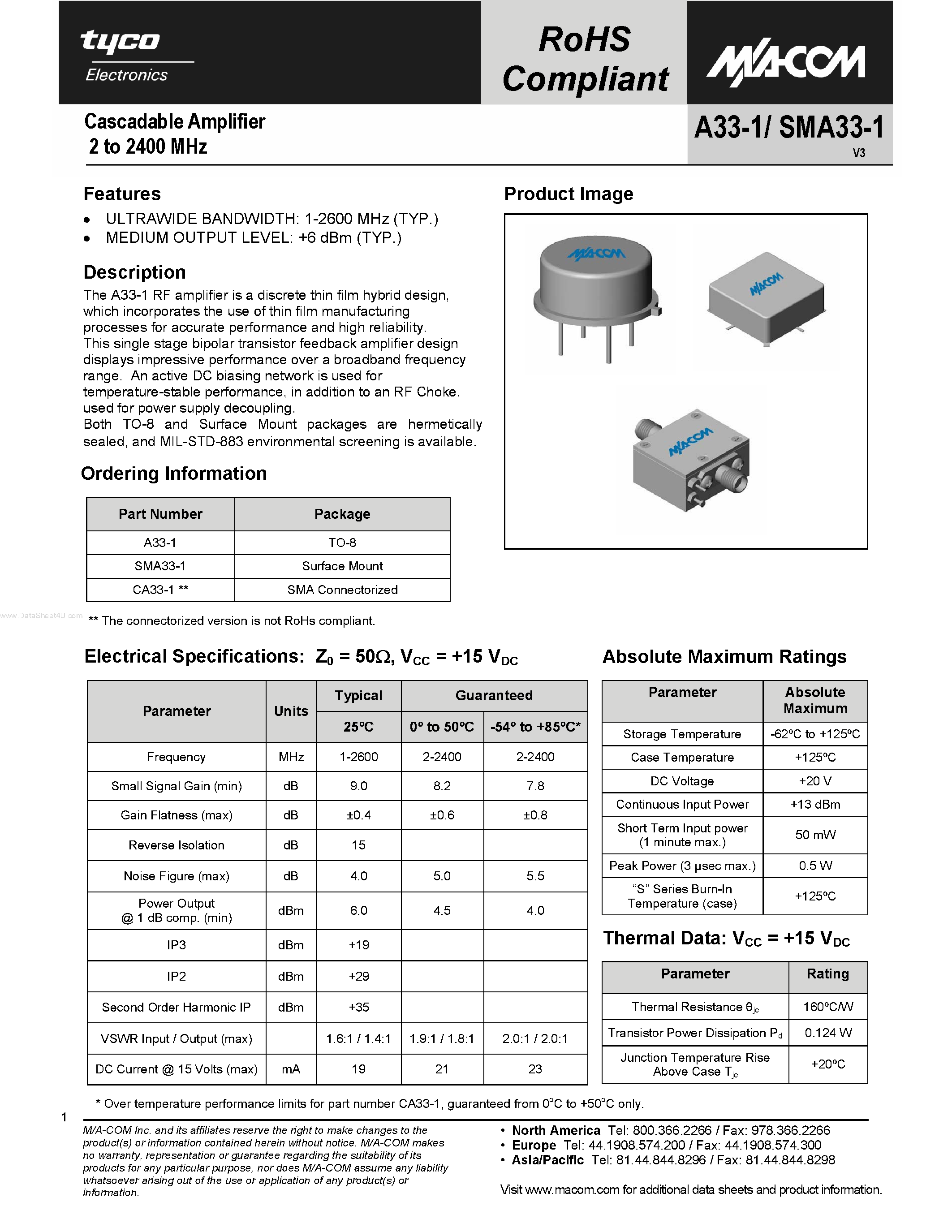 Datasheet Nov-11 - 2 TO 2400 MHz CASCADABLE AMPLIFIER page 1