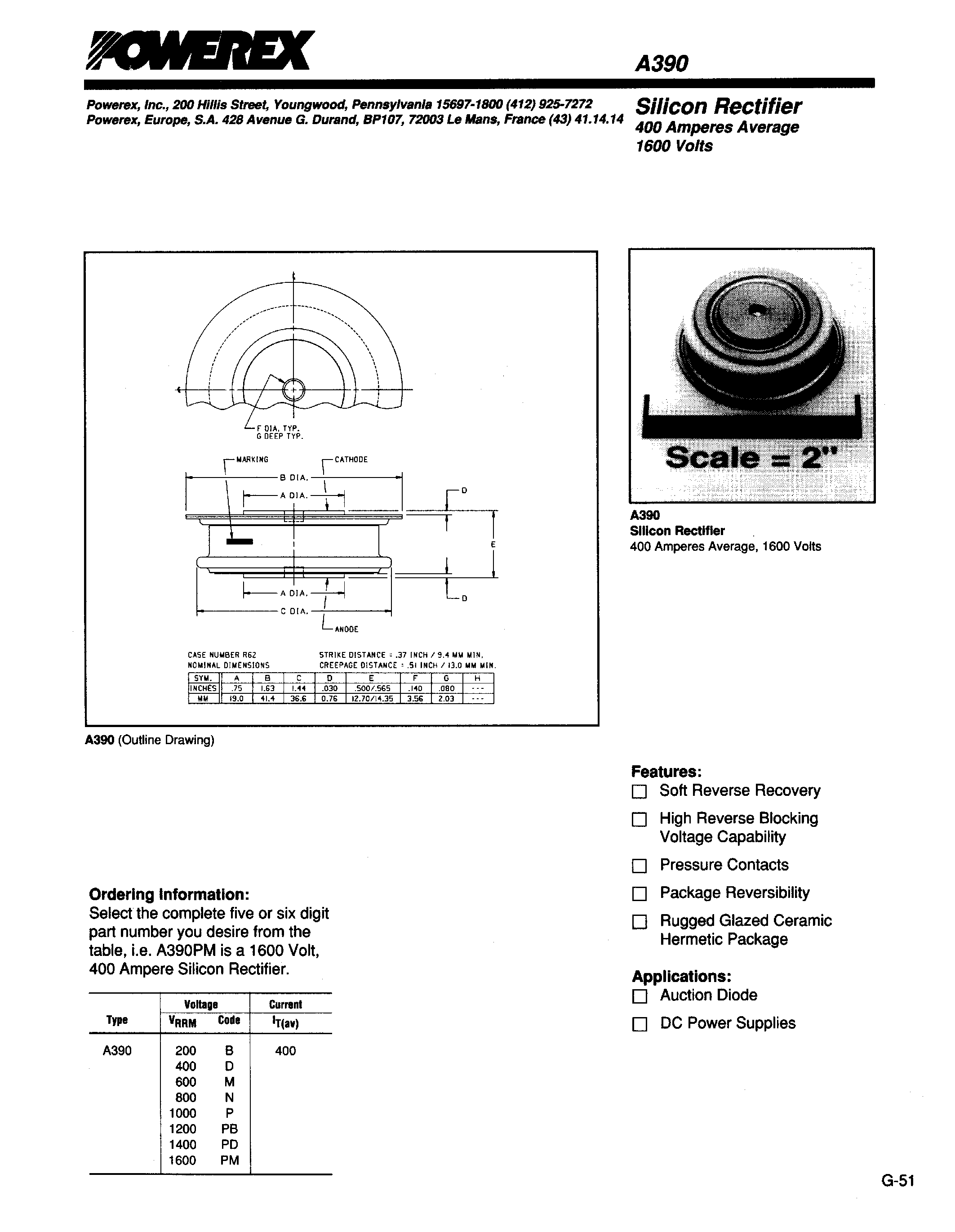 Datasheet A390 - SILICON RECTIFIER page 1
